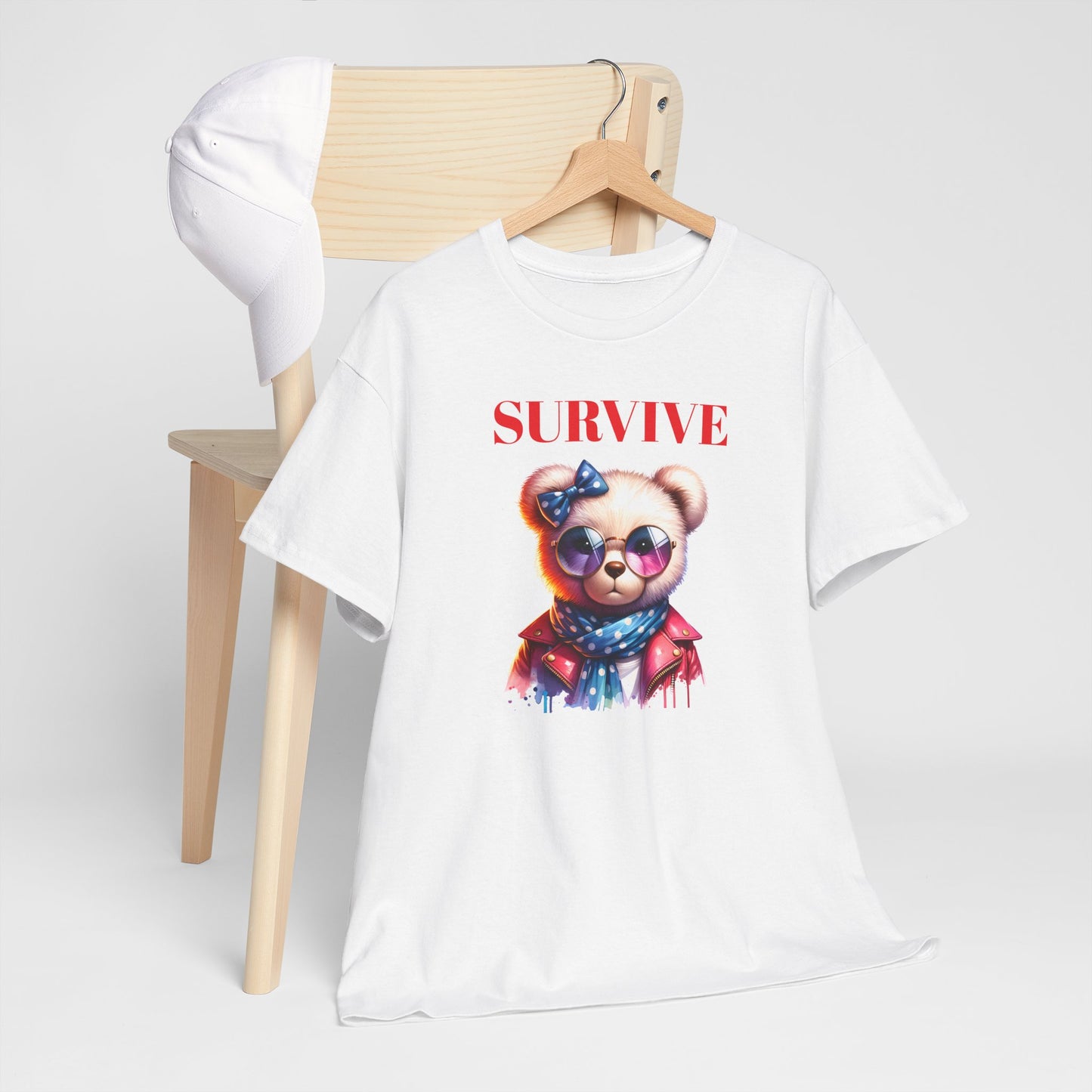 Princess Grace Survive Bear Unisex Heavy Cotton Tee Trendy Graphic Shirt for Casual Wear