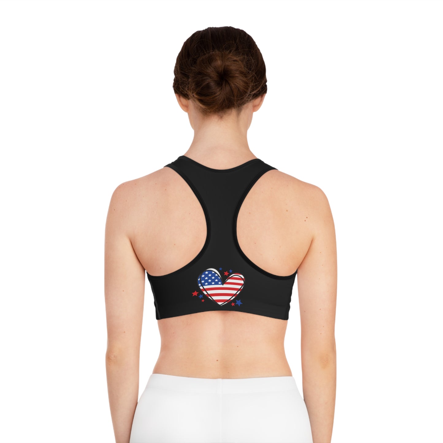 Princess Grace Patriotic Heart Sports Bra Perfect for Active Americans
