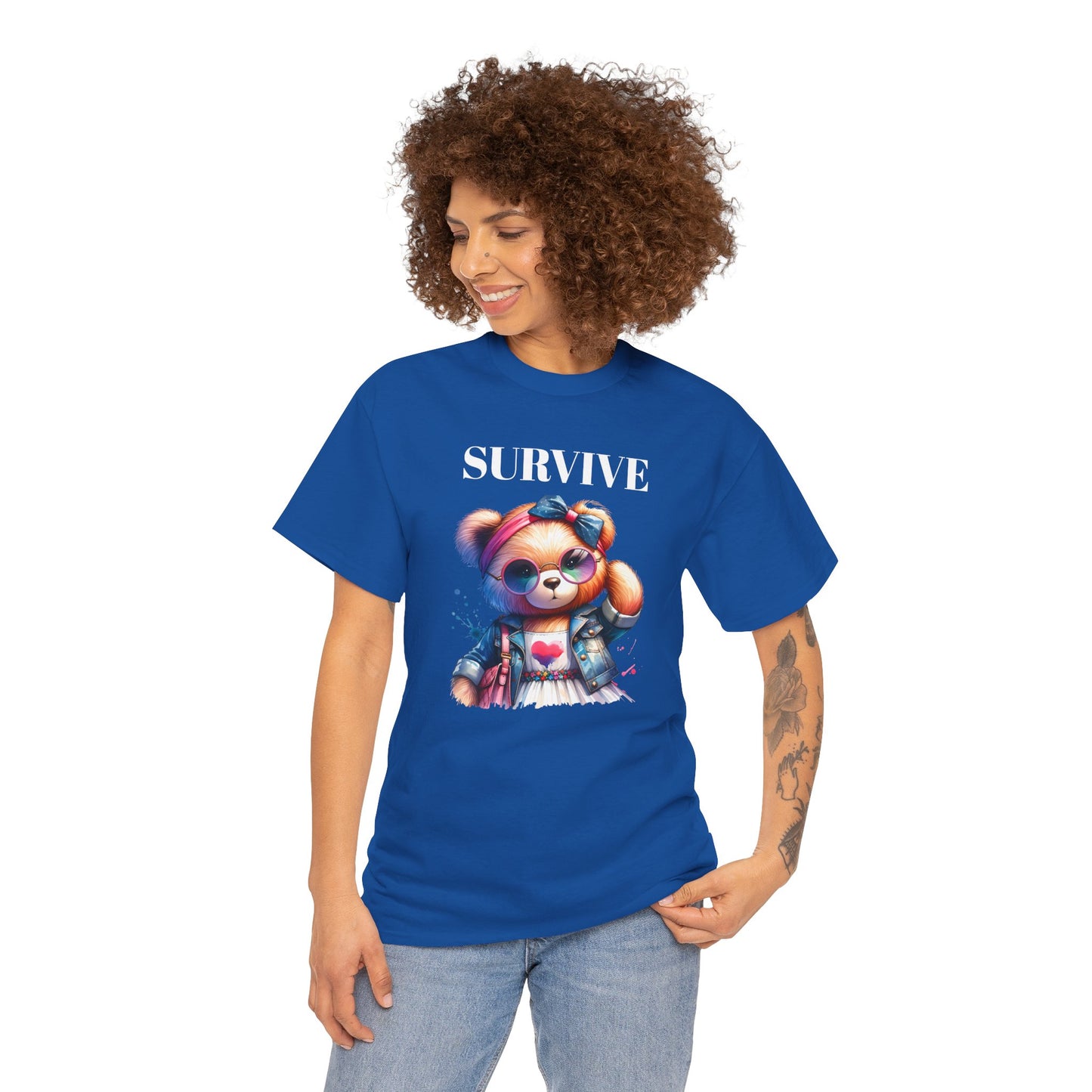 Princess Grace Survive Bear Unisex Heavy Cotton Tee Cute Graphic Tee for Casual Adventures