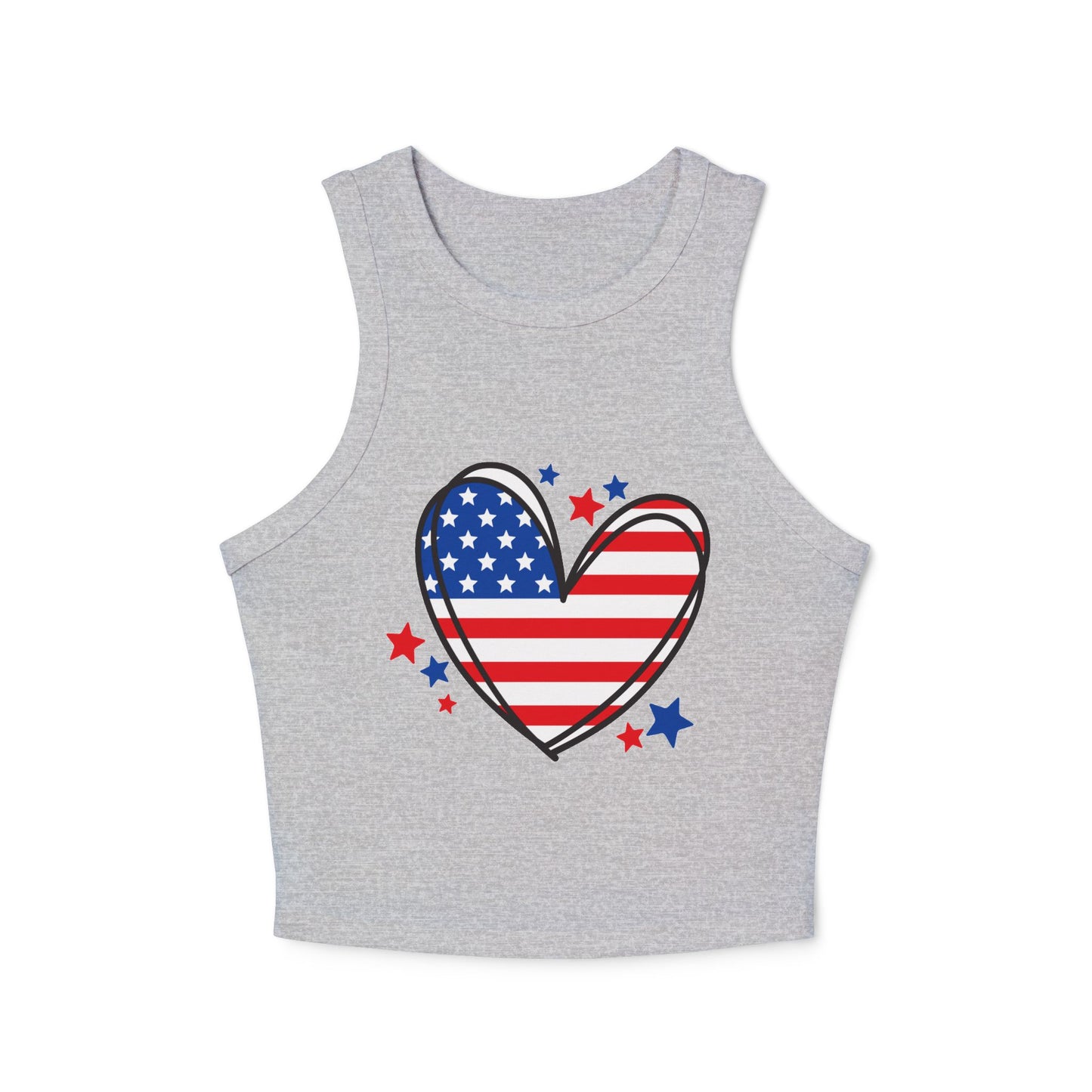 Princess Grace USA Heart Graphic Racer Tank Top for Women Patriotic 4th of July Apparel