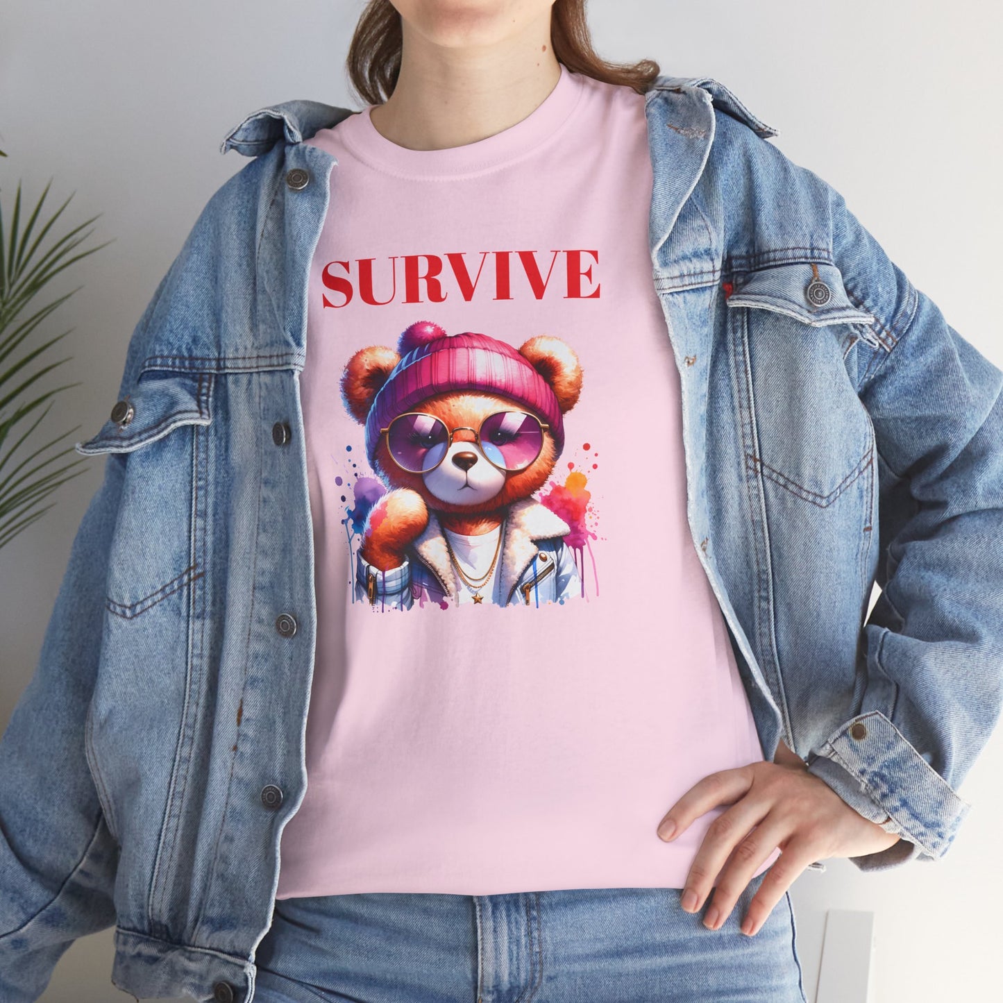Princess Grace Survive Unisex Heavy Cotton Tee Colorful Bear Design T-Shirt