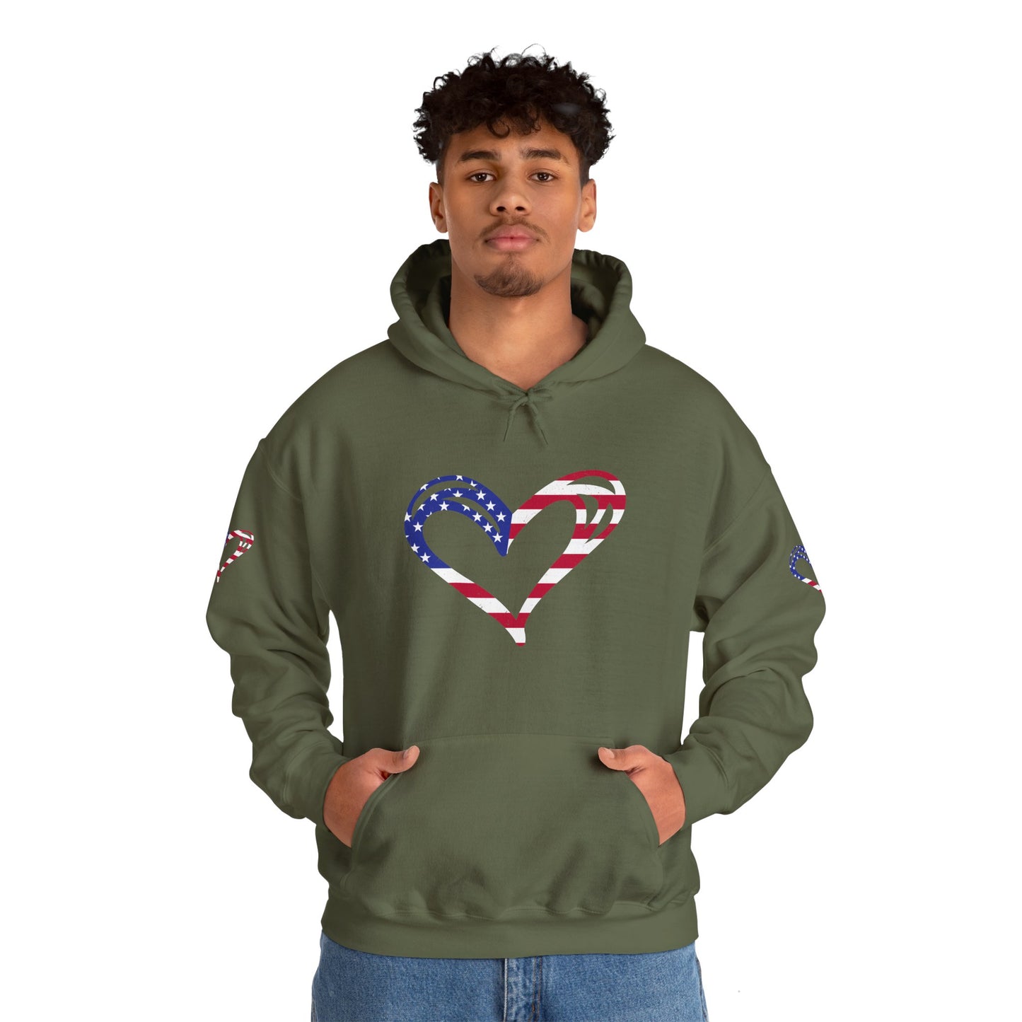 Princess Grace Patriotic Heart Unisex Hoodie Comfortable Heavy Blend Sweatshirt for Independence Day and Everyday Wear