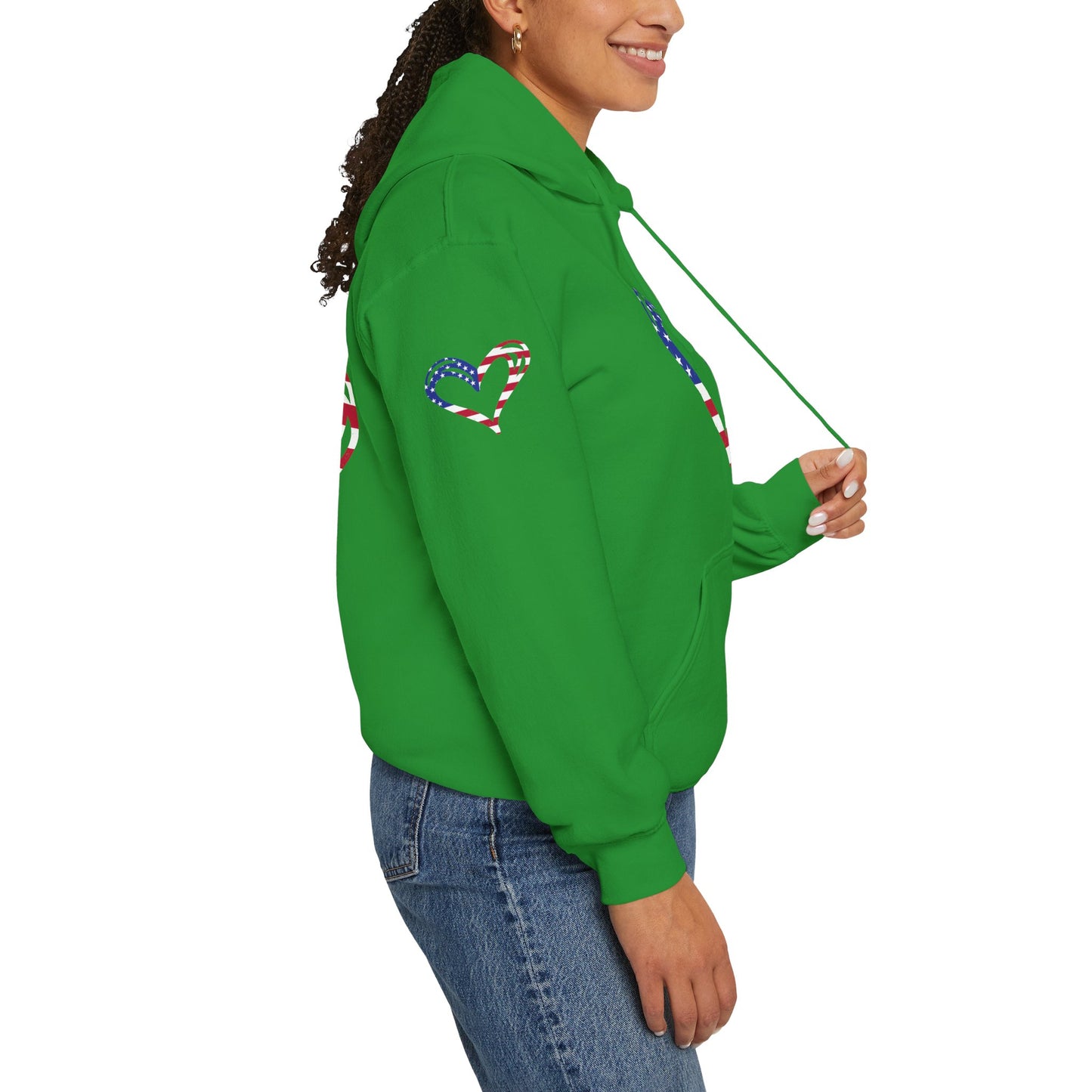 Princess Grace Patriotic Heart Unisex Hoodie Comfortable Heavy Blend Sweatshirt for Independence Day and Everyday Wear