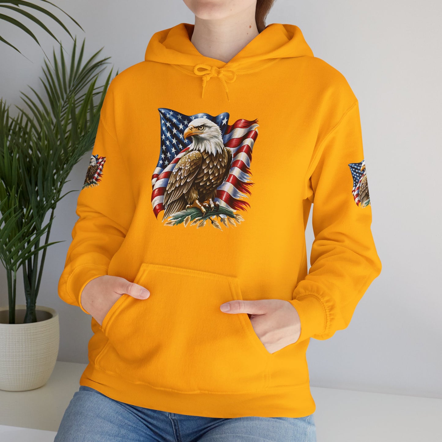 Princess Grace Patriotic Eagle Hooded Sweatshirt Unisex Heavy Blend Perfect for Memorial Day & Independence Day