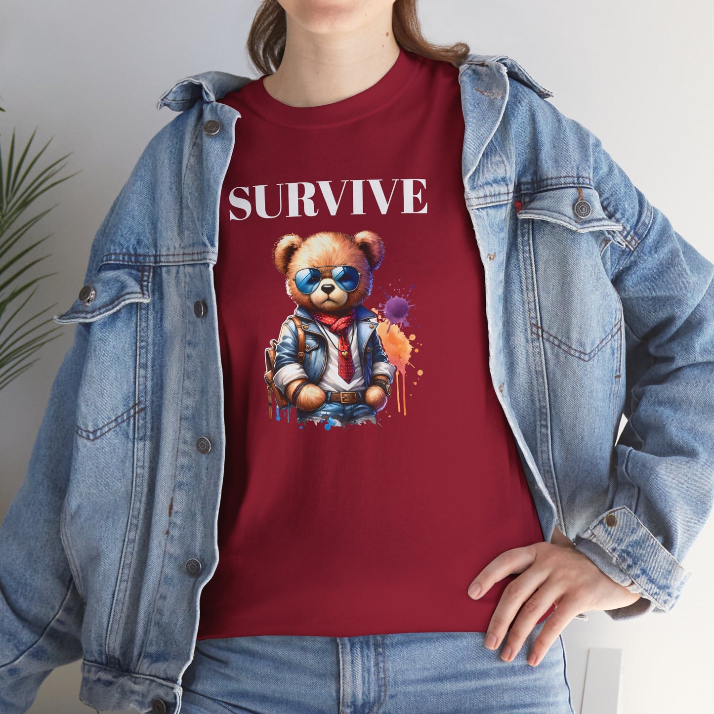 Princess Grace Survive Graphic Unisex Heavy Cotton Tee Streetwear Style with Bear Design