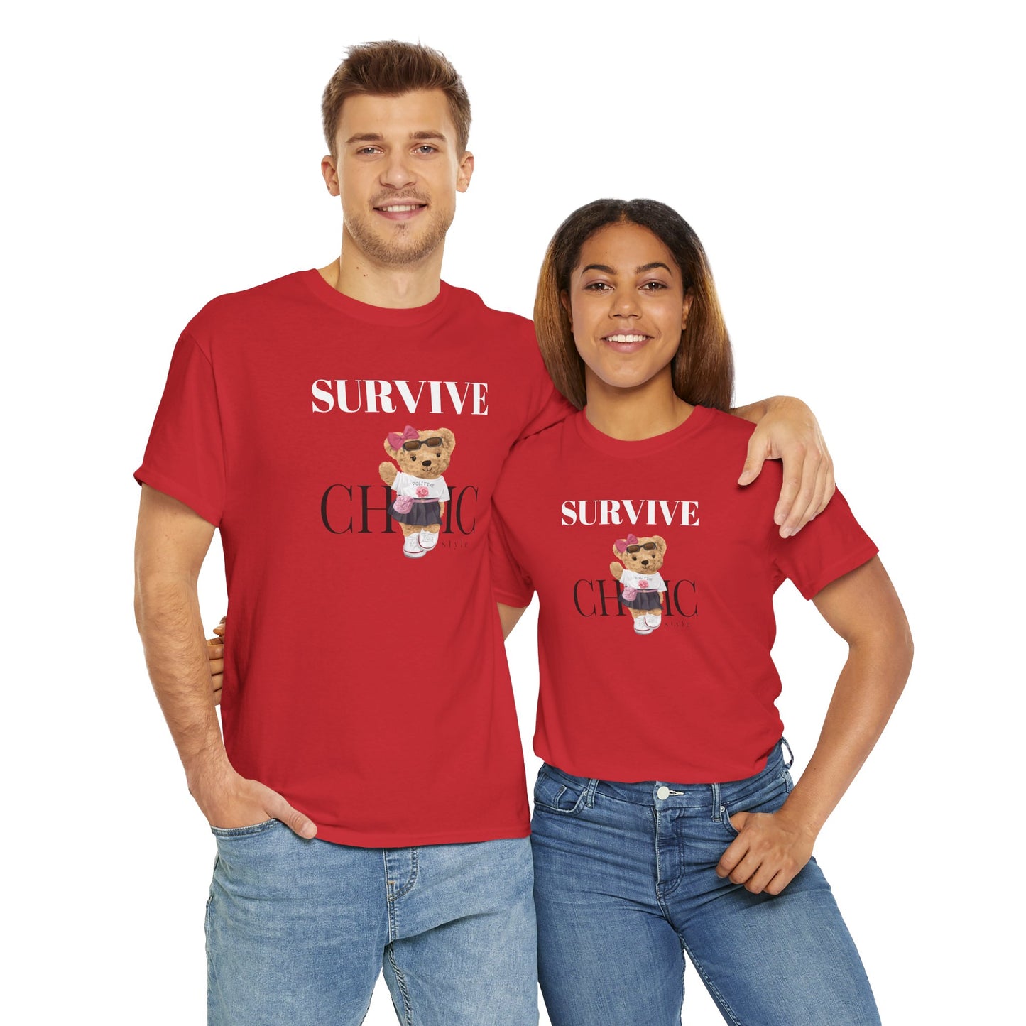 Princess Grace Survive Chic Unisex Heavy Cotton Tee Cute Bear Graphic T-Shirt for Casual Style