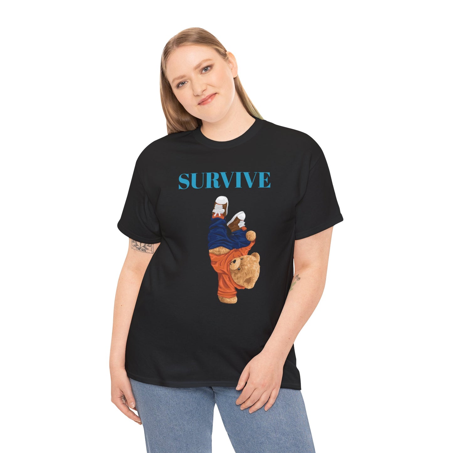 Princess Grace Survive Bear Graphic Unisex Heavy Cotton Tee Casual Streetwear Tee for Everyday Adventures