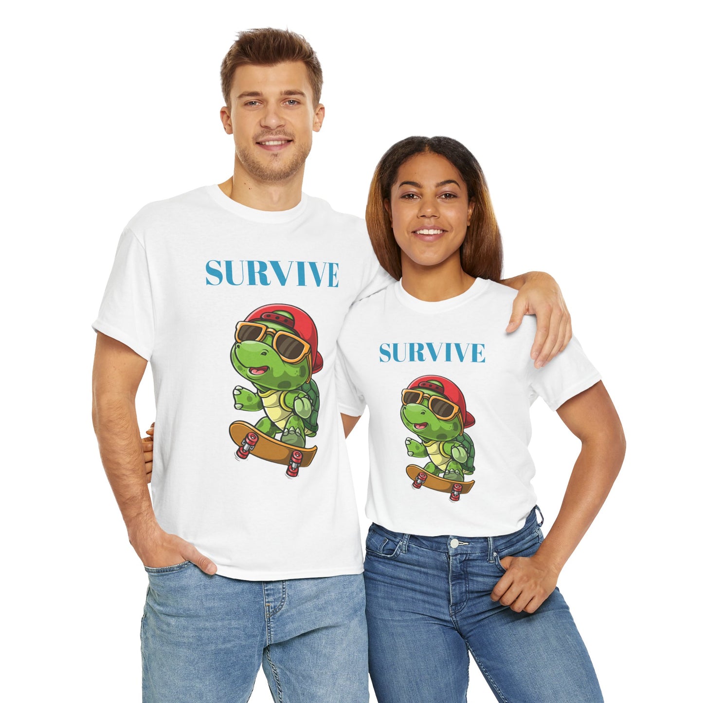 Princess Grace Cool Skateboarding Turtle Tee "Survive" Unisex Cotton T-Shirt for Fun Lovers