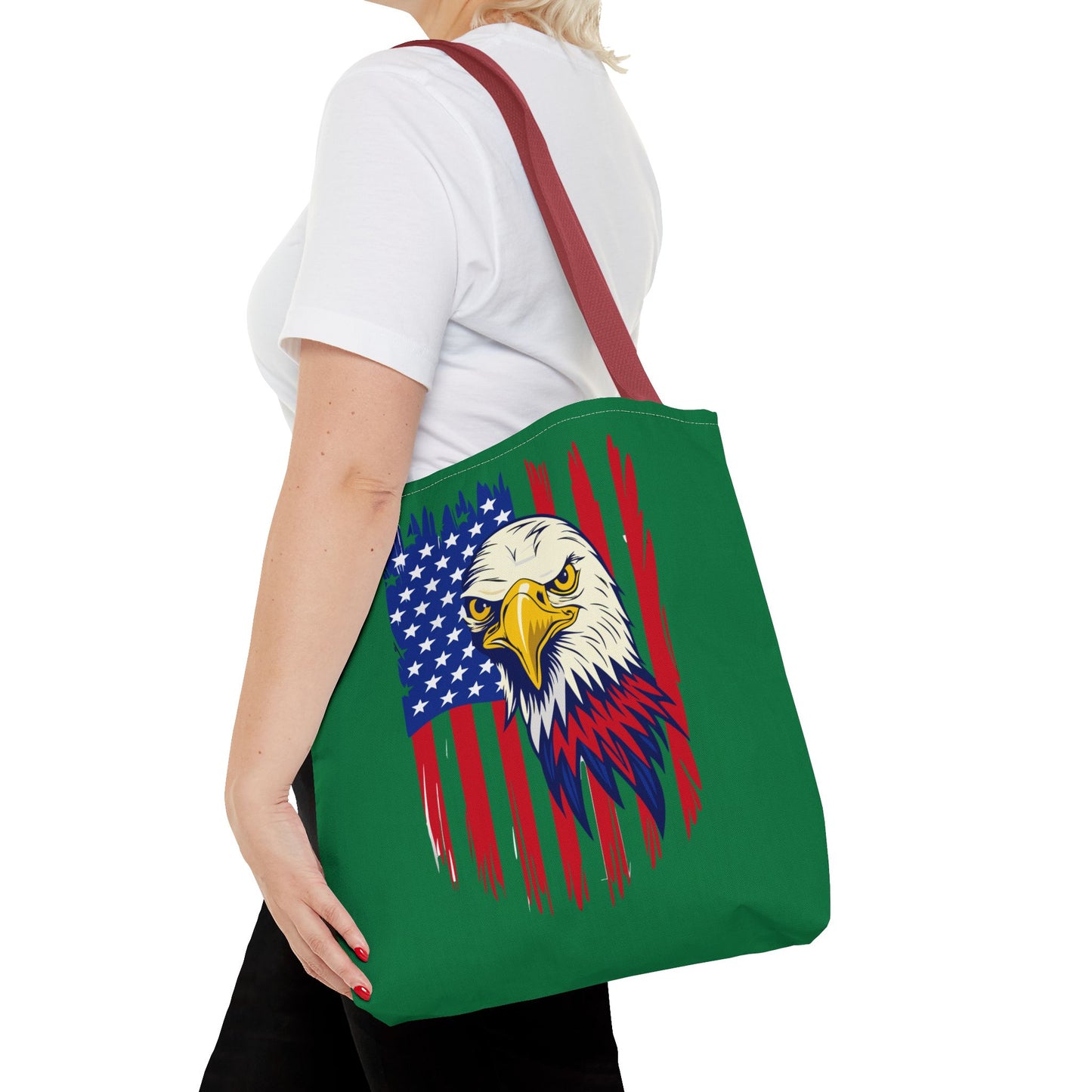 Princess Grace Eagle American Flag Tote Bag Patriotic Green Carryall for Celebrations
