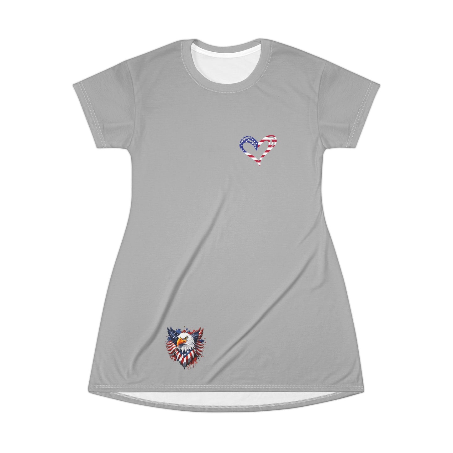 Princess Grace Patriotic Heart T-Shirt Dress Casual Summer Fashion for Independence Day