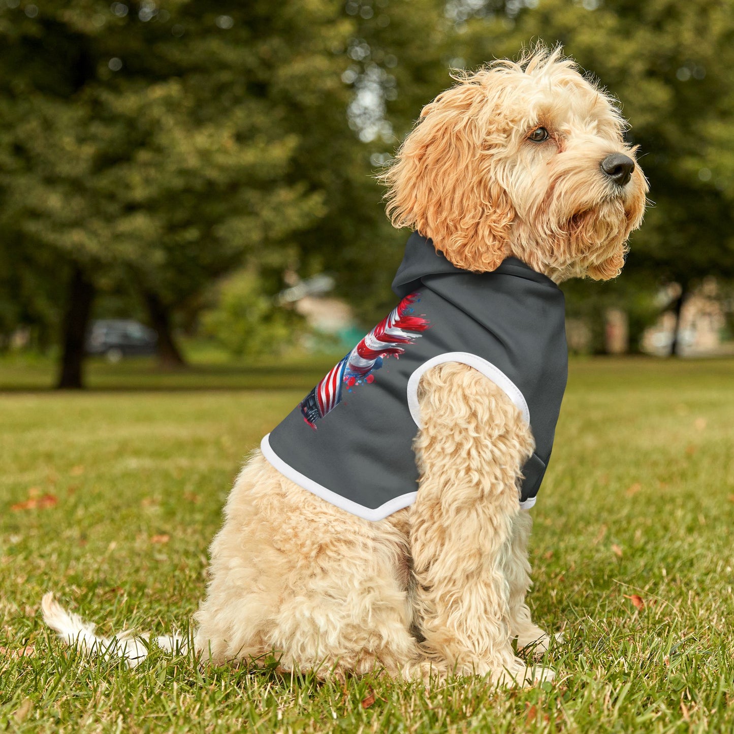 Princess Grace Patriotic Truck Pet Hoodie Cozy Dog Apparel for Celebrating Holidays