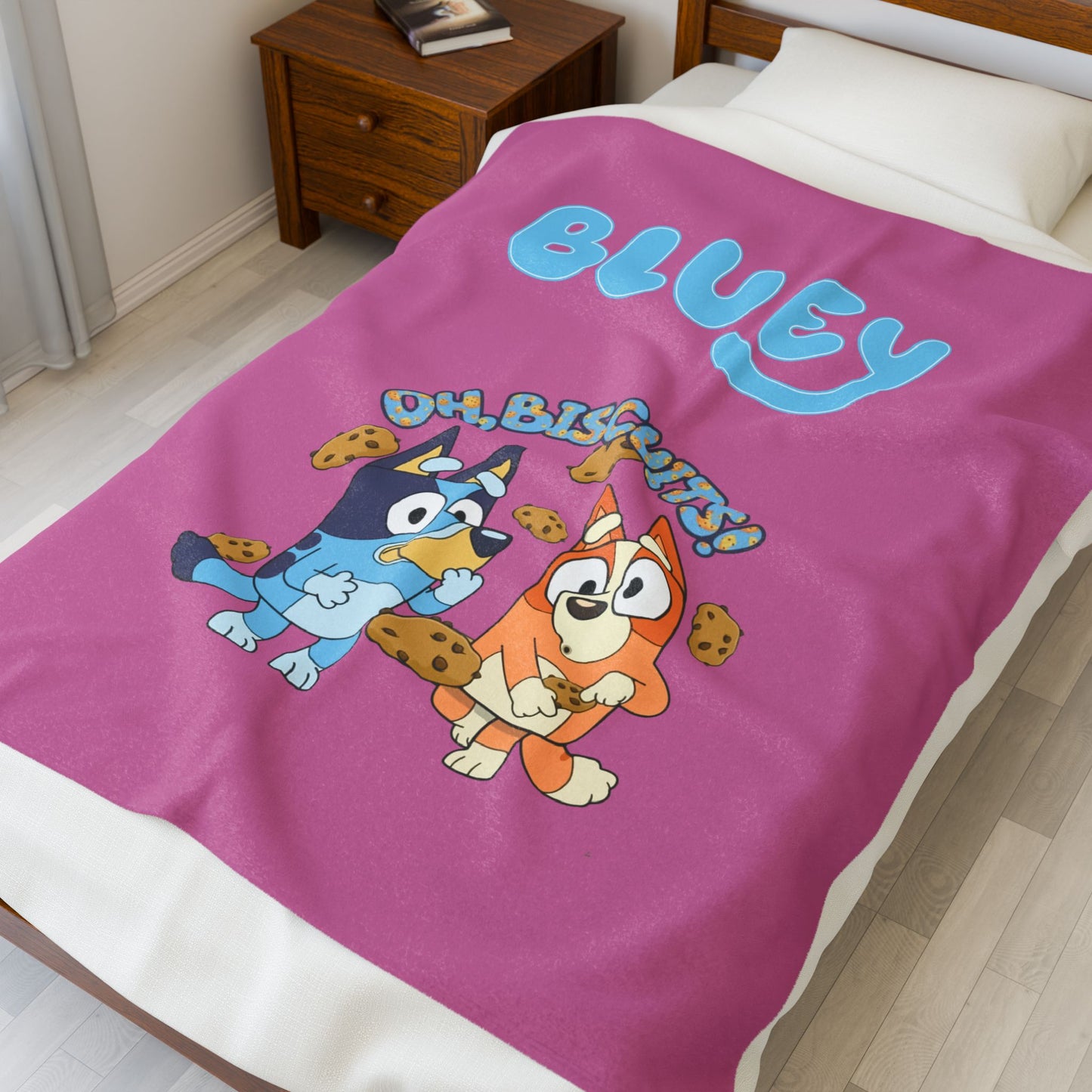 Princess Grace Bluey Velveteen Plush Blanket Cozy Kids Blanket with Fun Biscuit Design