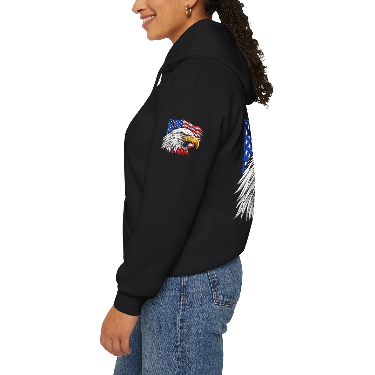 Princess Grace Patriotic Eagle Hoodie Unisex Heavy Blend Sweatshirt with American Flag Design