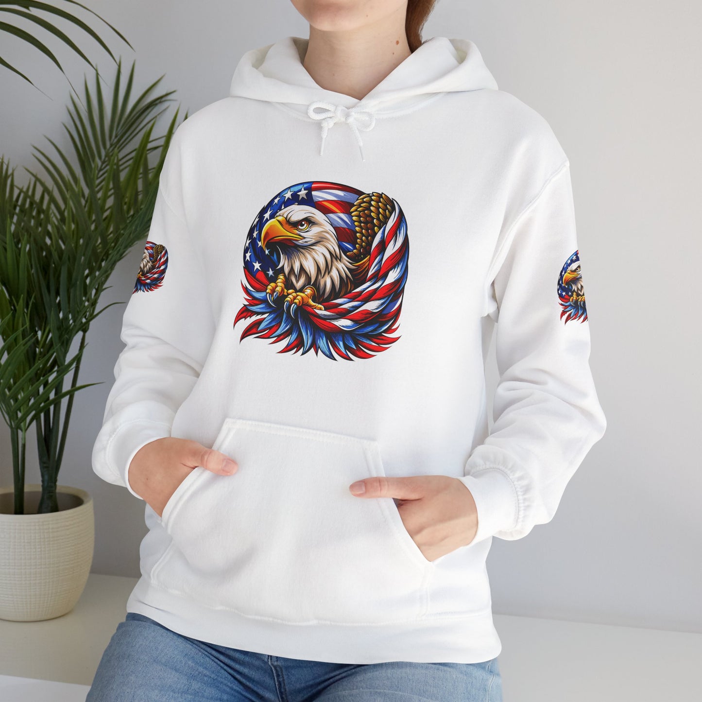 Princess Grace Patriotic Eagle Hoodie Unisex Heavy Blend Sweatshirt with American Flag Design