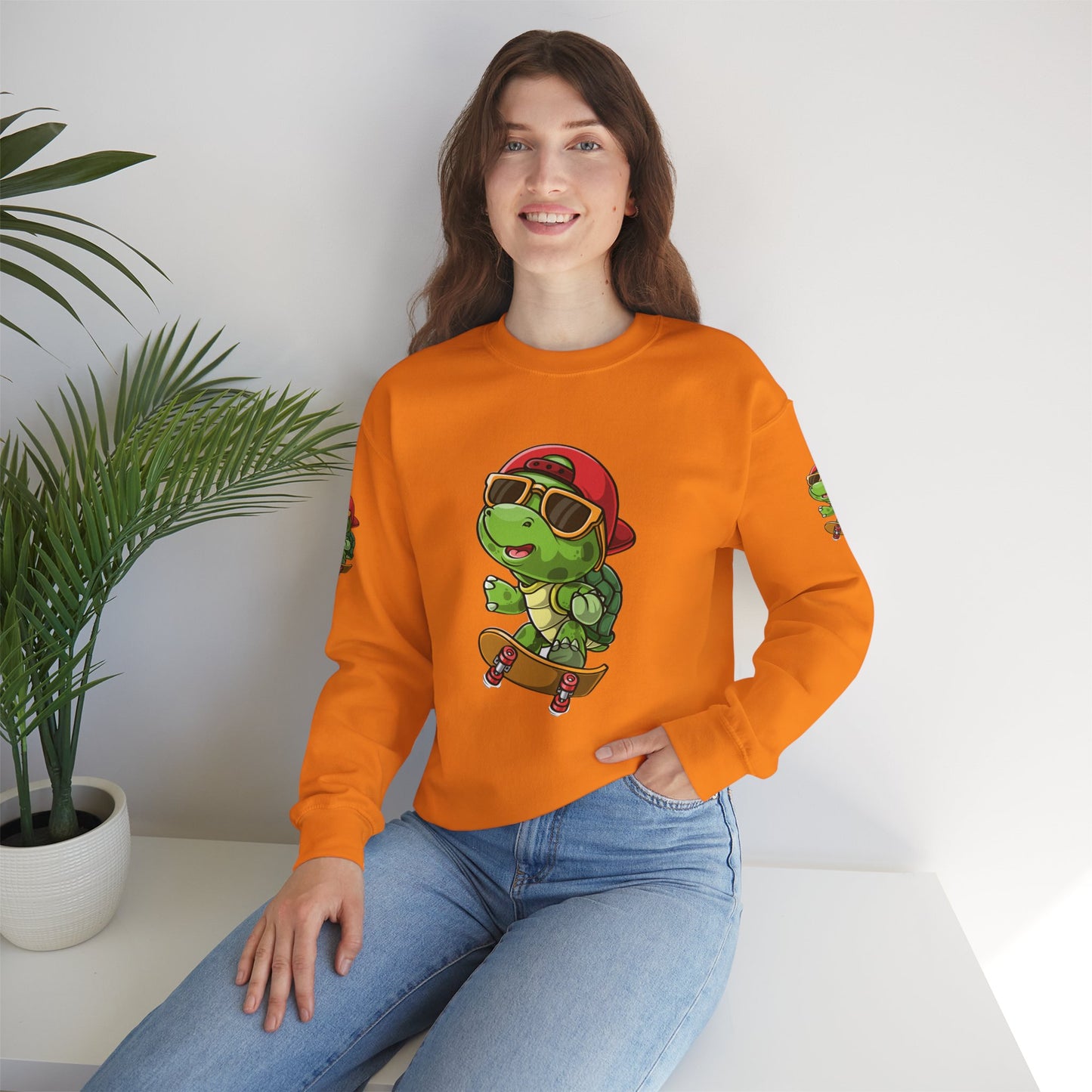 Princess Grace Cool Turtle Skateboarding Crewneck Sweatshirt for Kids and Teens