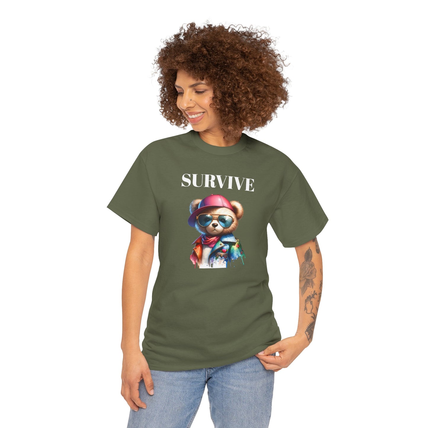 Princess Grace Survive Bear Unisex Heavy Cotton Tee Cool Graphic T-Shirt for Casual Style