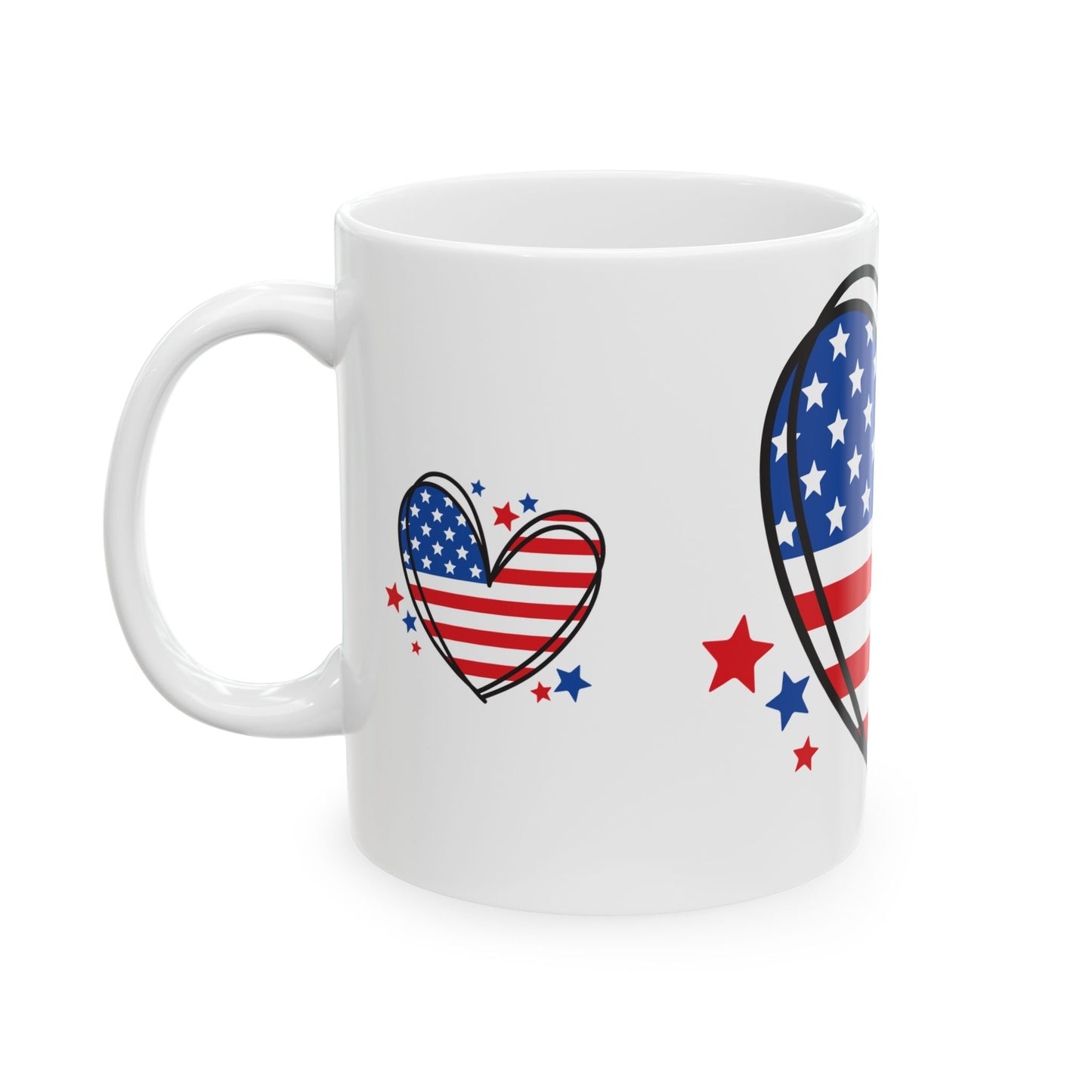 Princess Grace Patriotic Heart Ceramic Mug Perfect for Fourth of July & Celebrations
