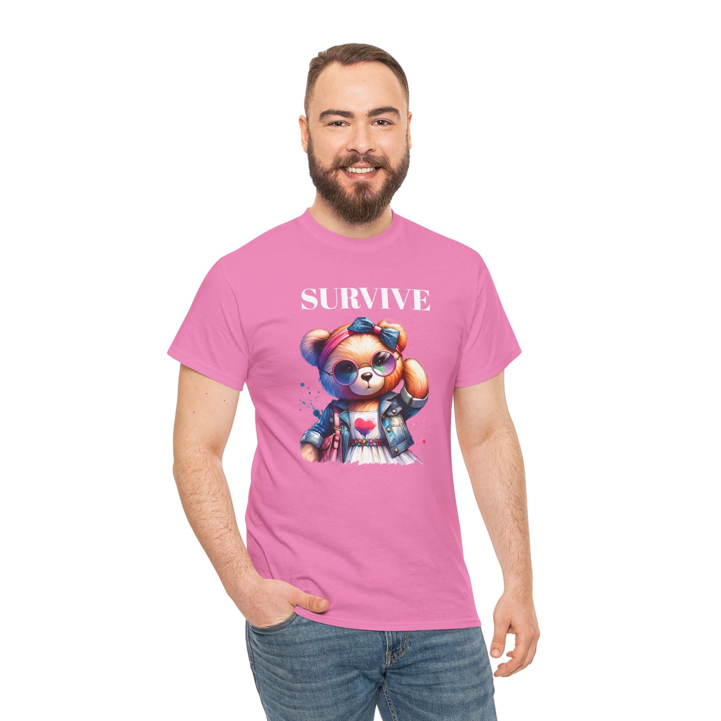 Princess Grace Survive Bear Unisex Heavy Cotton Tee Cute Graphic Tee for Casual Adventures