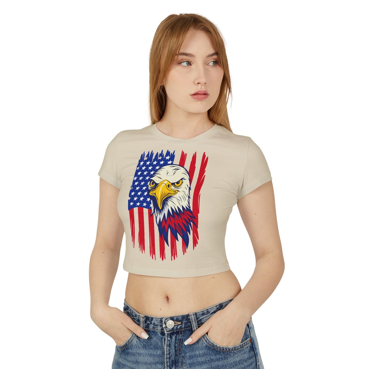 Princess Grace Patriotic Eagle Women's Baby Tee USA Graphic T-Shirt for Independence Day