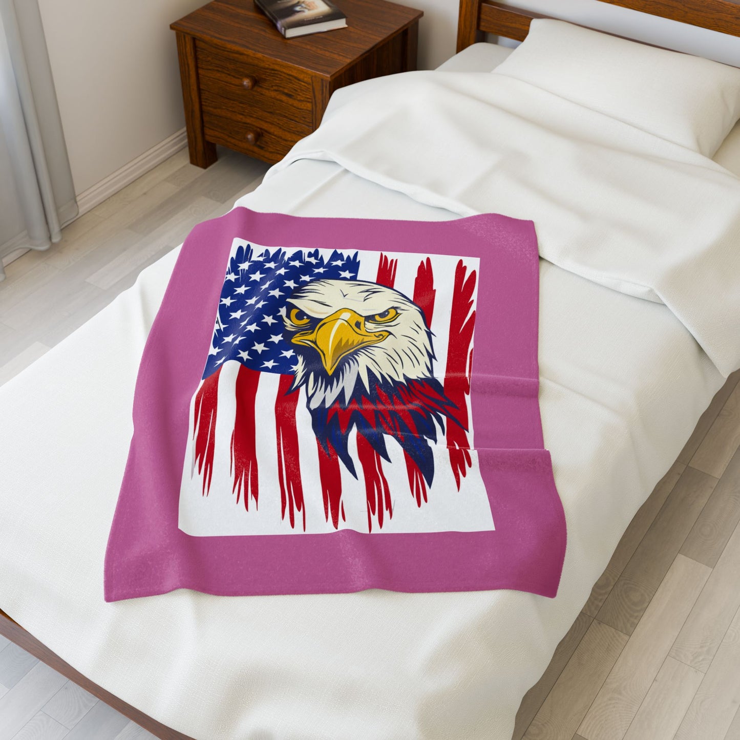 Princess Grace  Patriotic Eagle Velveteen Plush Blanket  Cozy American Flag Décor