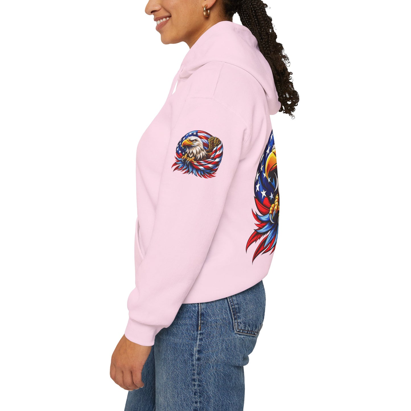 Princess Grace Patriotic Eagle Hoodie Unisex Heavy Blend Sweatshirt with American Flag Design