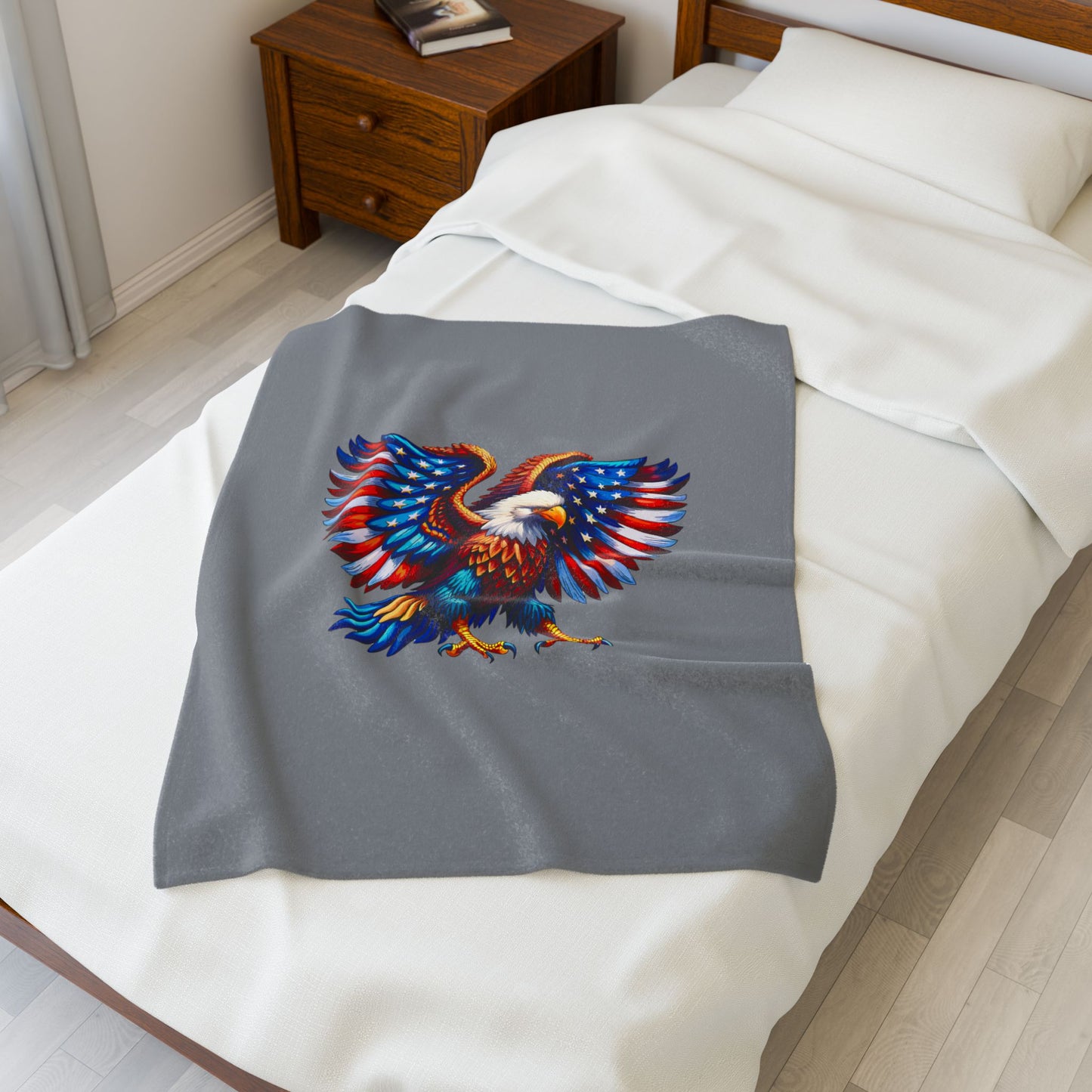 Princess Grace Patriotic Eagle Velveteen Plush Blanket Cozy American Flag Throw for Independence Day Memorial Day and Year Round Patriotism