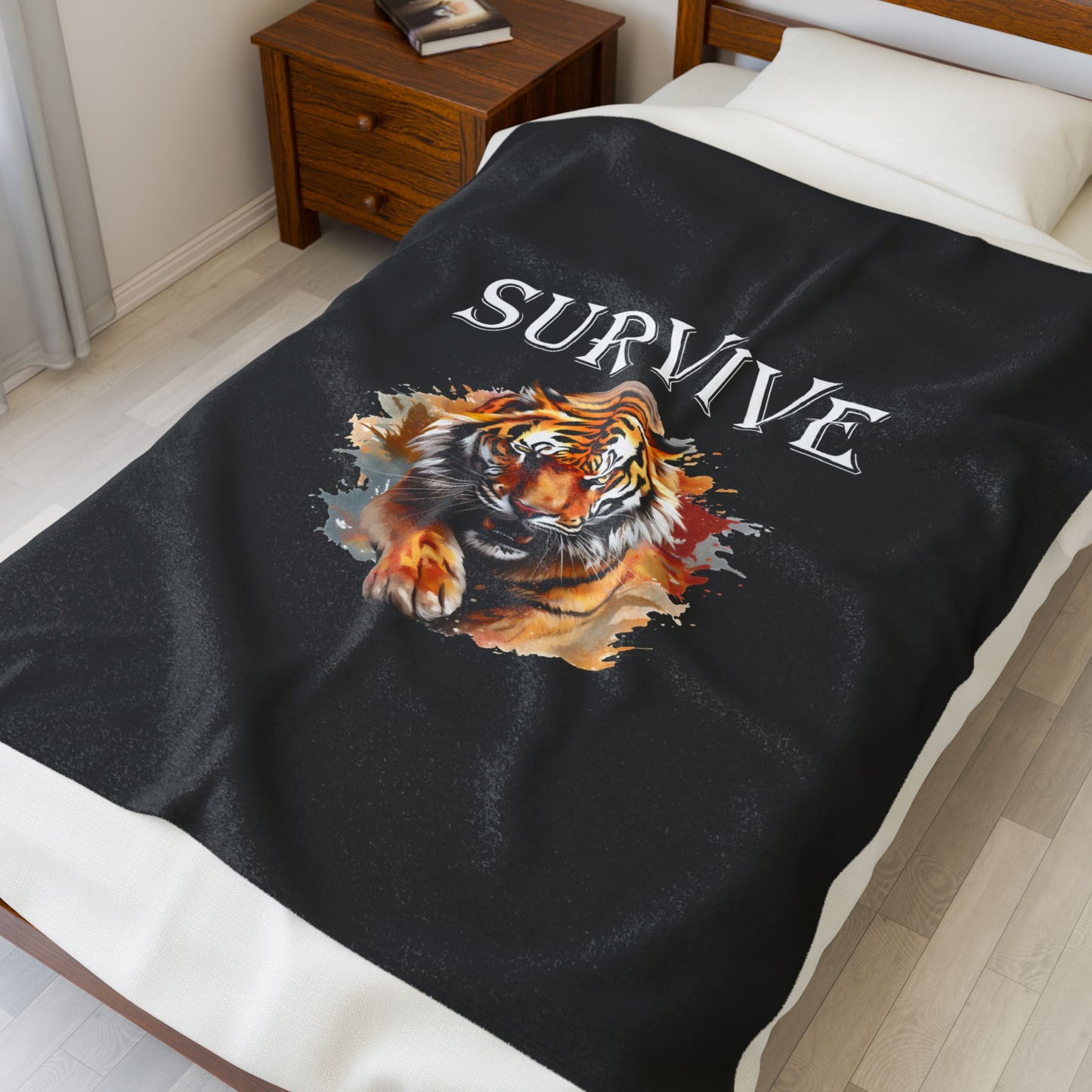 Princess Grace Survive Tiger Velveteen Plush Blanket Cozy Throw for Animal Lovers