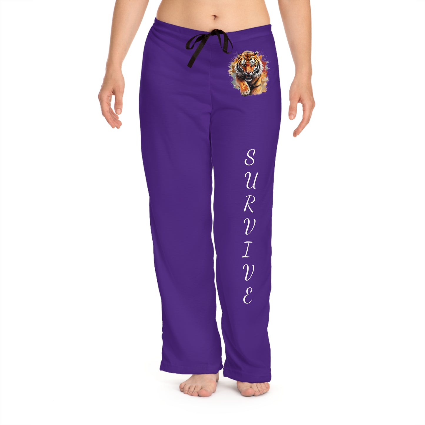 Princess Grace Pajama Pants Purple Tiger 'Survive' Lounge Sleepwear
