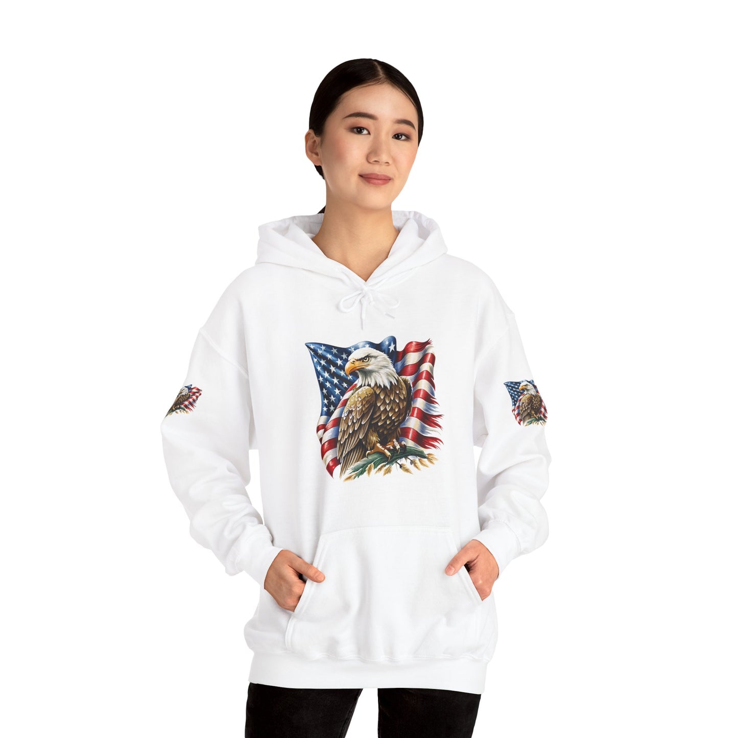 Princess Grace Patriotic Eagle Hooded Sweatshirt Unisex Heavy Blend Perfect for Memorial Day & Independence Day