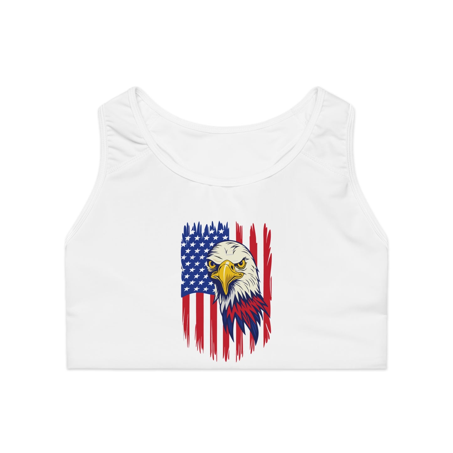Princess Grace Patriotic Eagle Sports Bra USA Flag Design, Perfect for Workouts and Celebrations