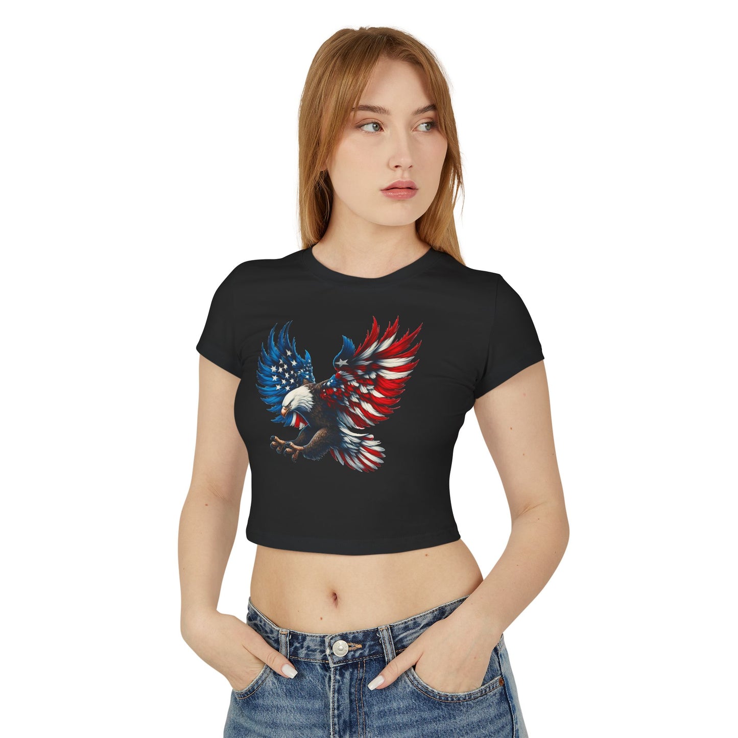 Princess Grace Patriotic Women's Baby Tee with Eagle and USA Print