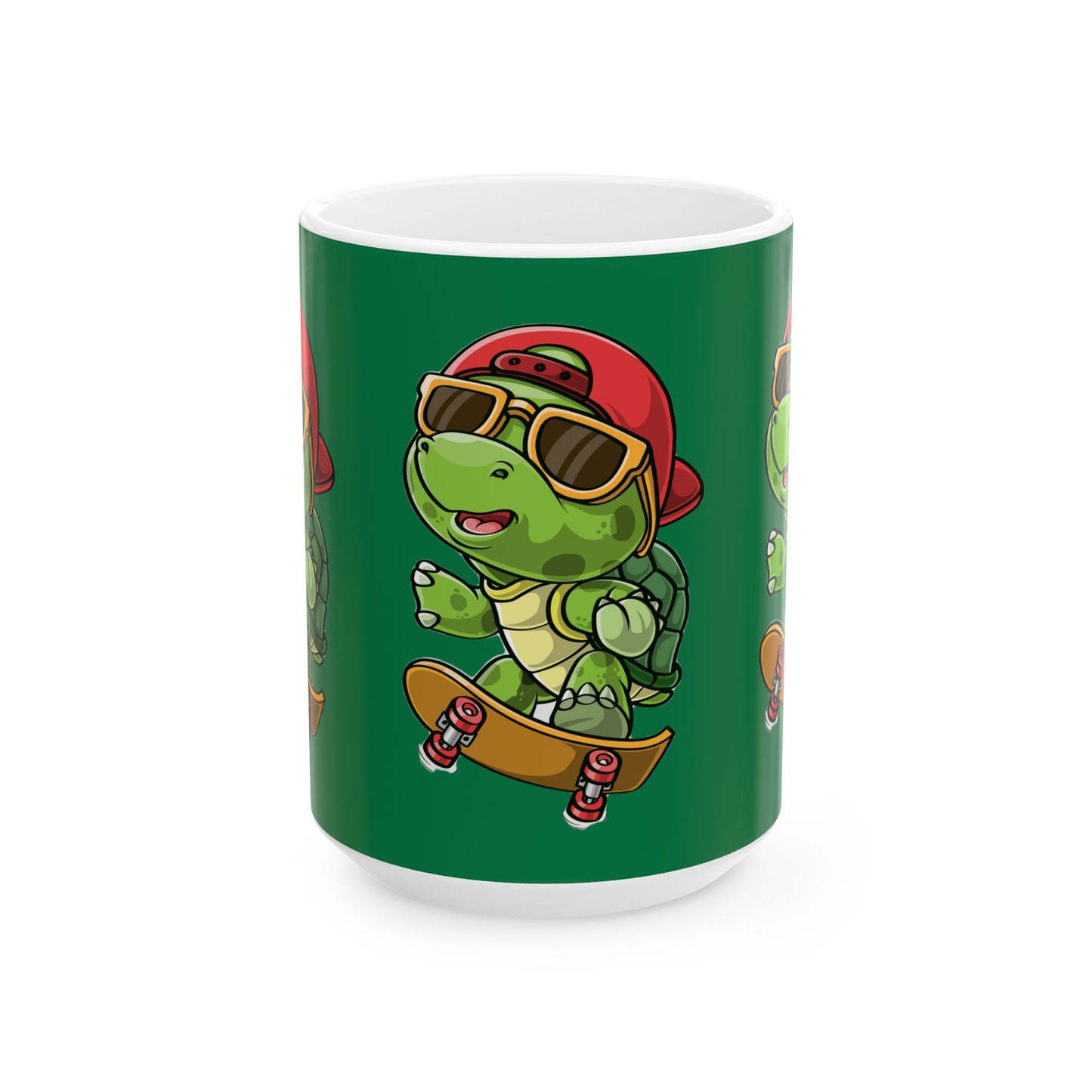 Princess Grace Cool Skateboarding Turtle Ceramic Mug Fun Green Cup for Kids and Teens