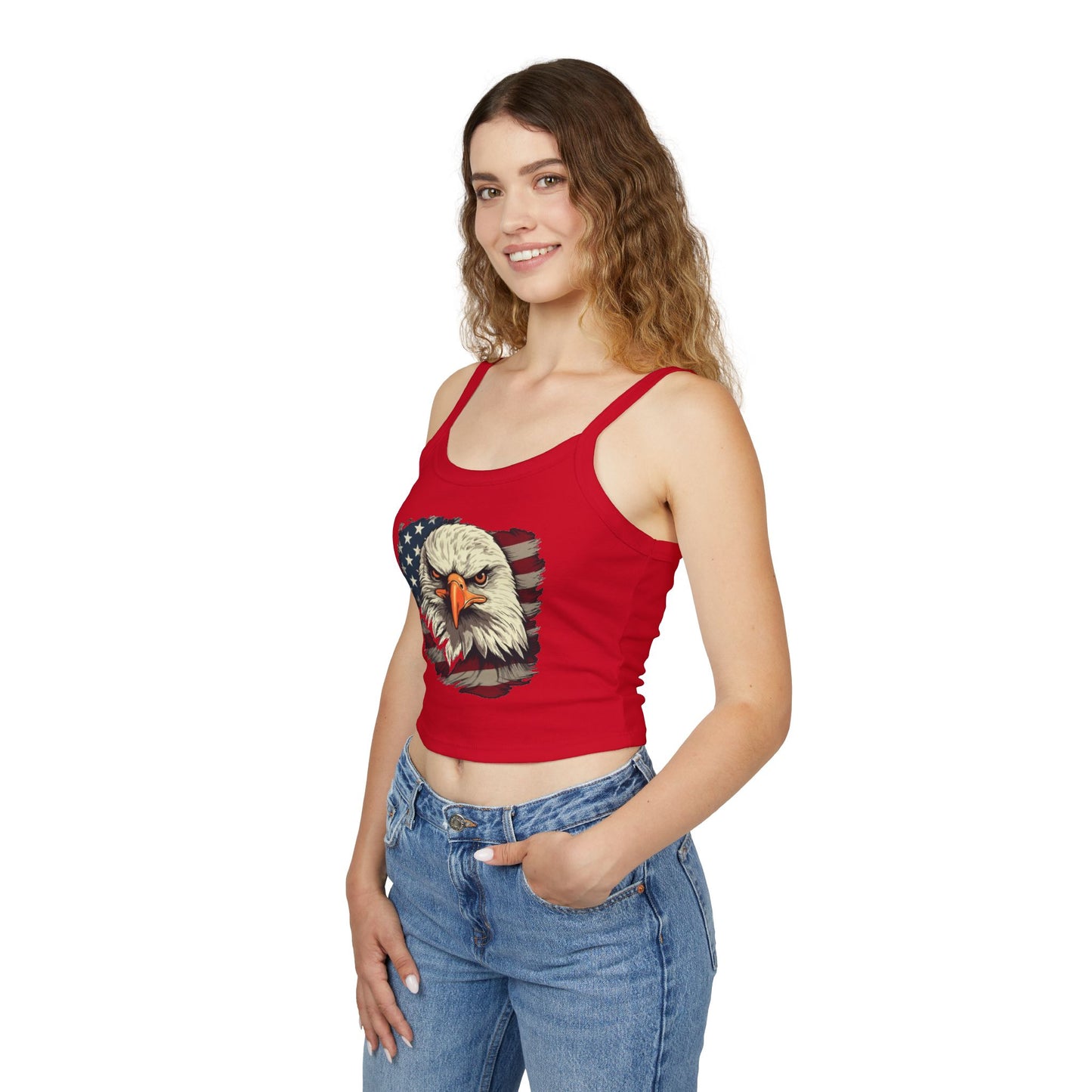 Princess Grace Patriotic Women's Spaghetti Strap Tank Top Eagle & USA Flag Design