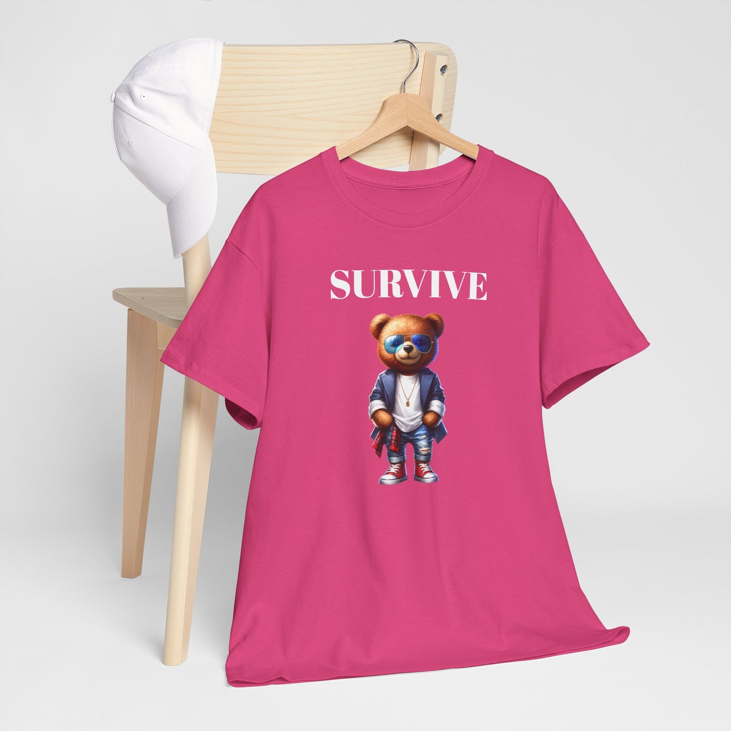 Princess Grace Survive Bear Unisex Heavy Cotton Tee Playful Graphic Tee for Trendy Style