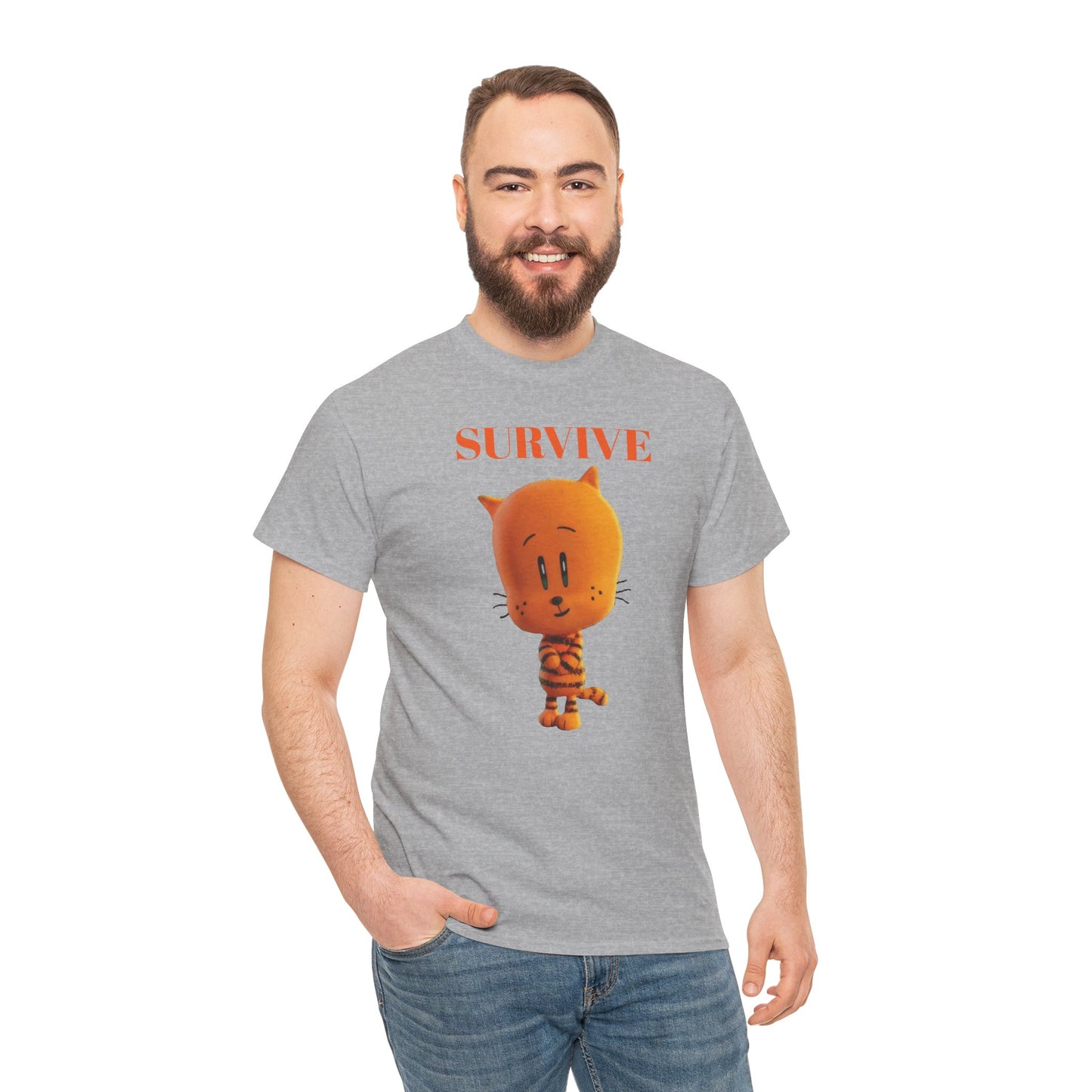 Princess Grace Survive Themed Unisex Heavy Cotton Tee Cute Cartoon Cat Design