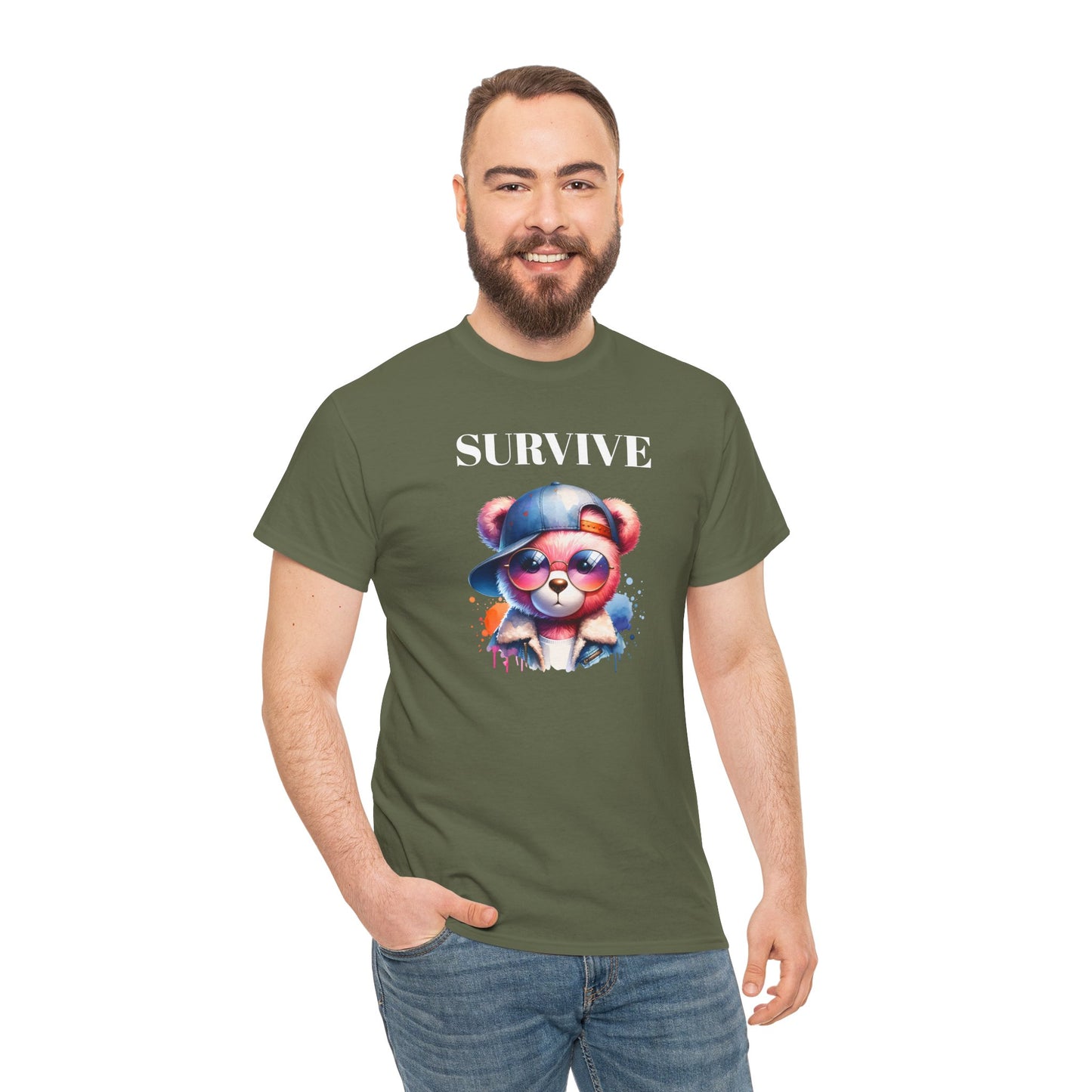 Princess Grace Survive Bear Graphic Unisex Heavy Cotton Tee Trendy and Fun Fashion for All Occasions