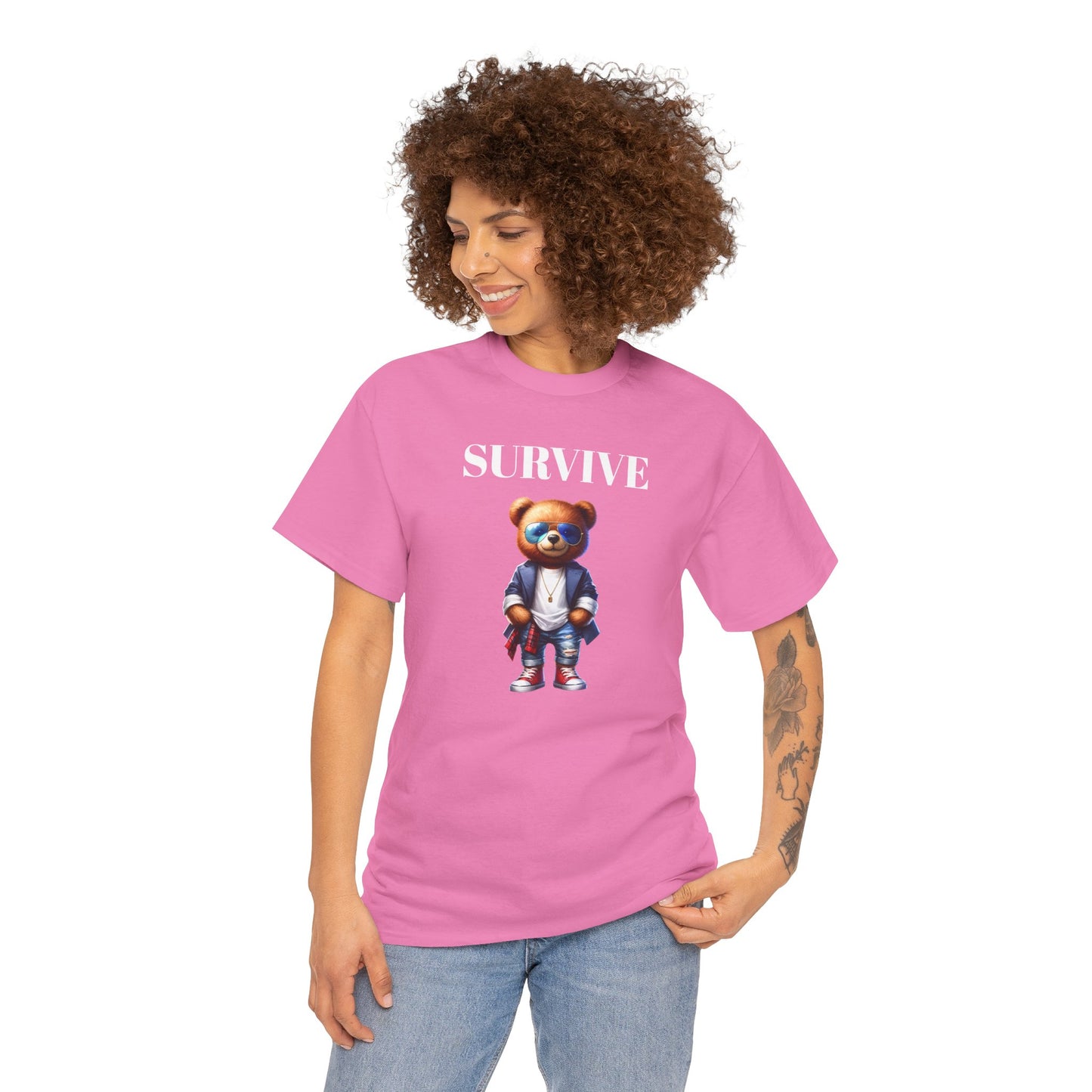 Princess Grace Survive Bear Unisex Heavy Cotton Tee Playful Graphic Tee for Trendy Style