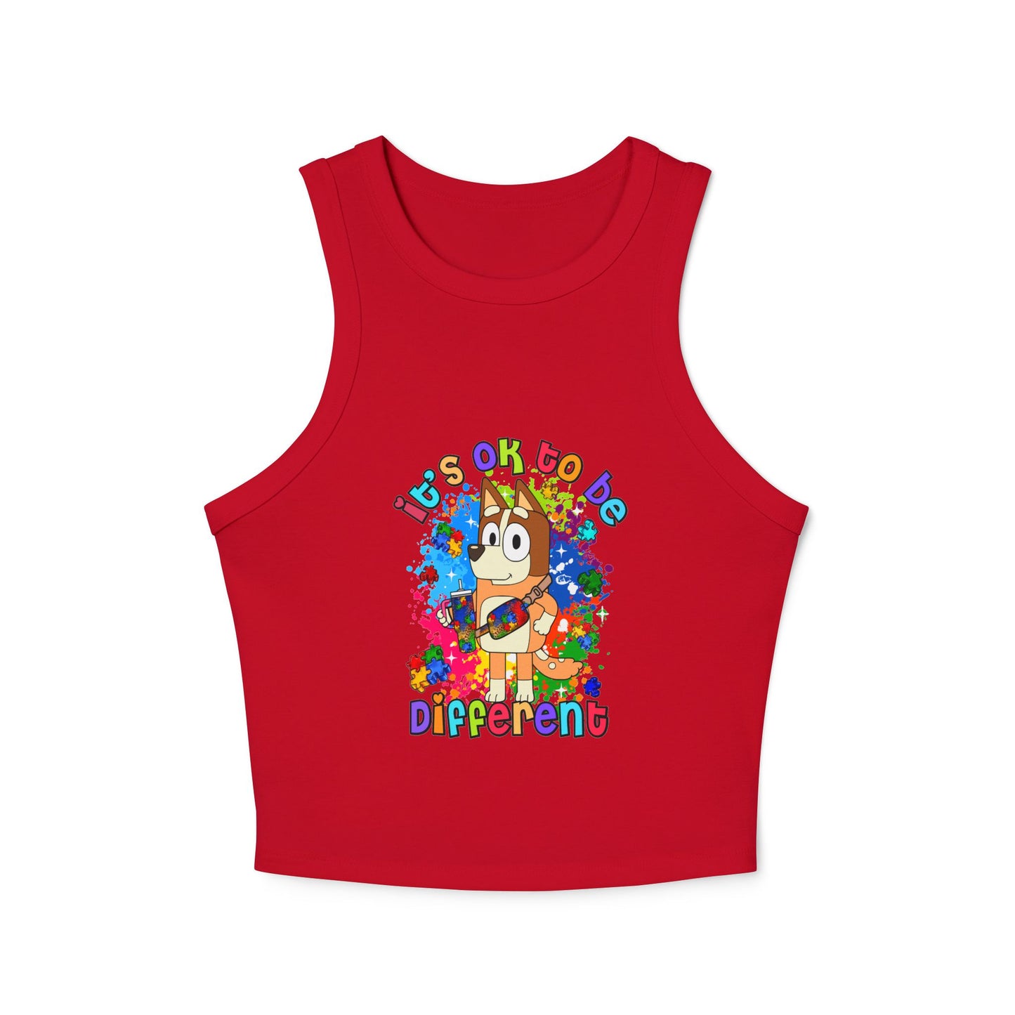 Princess Grace Colorful Bluey Racer Tank Top 'It's OK to Be Different'