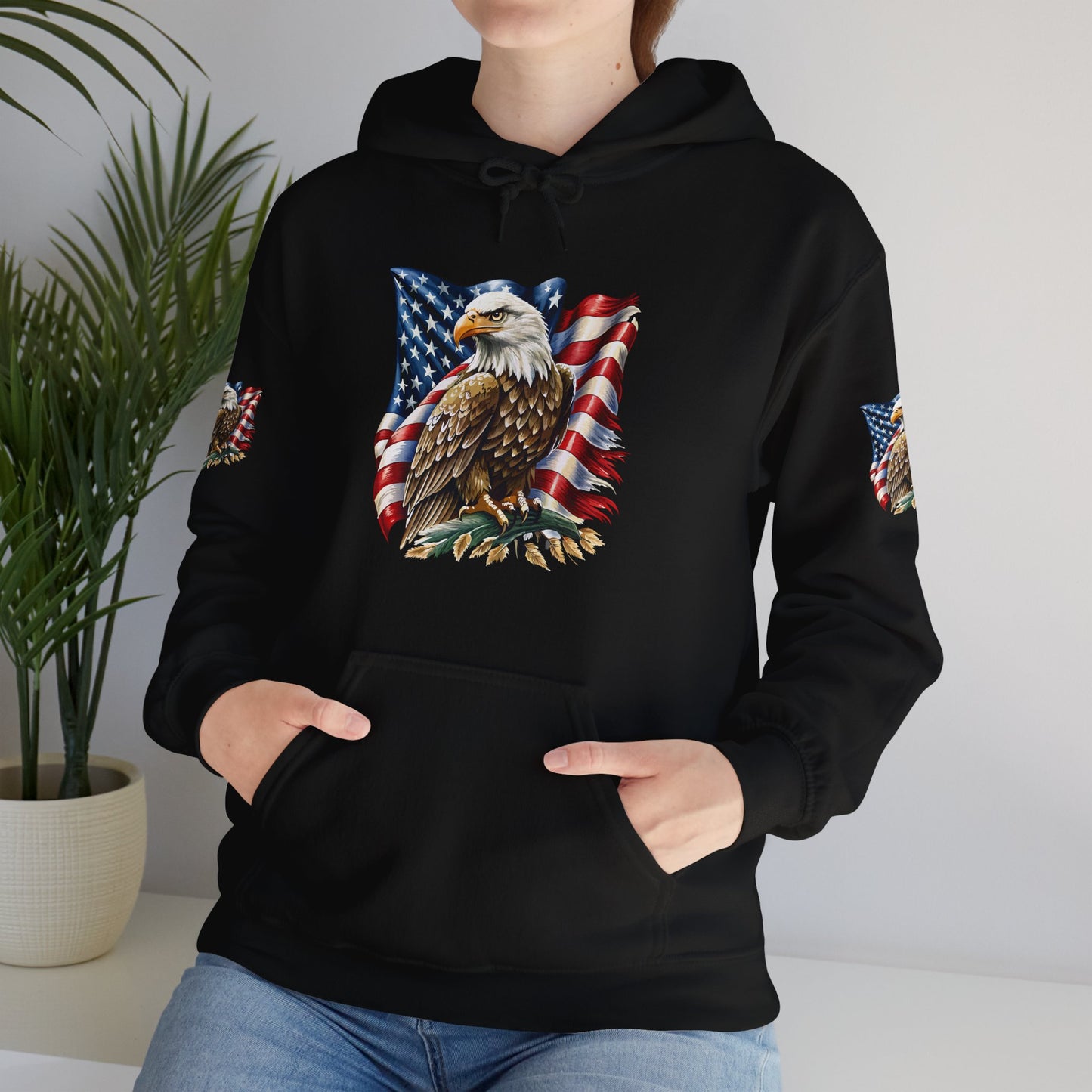 Princess Grace Patriotic Eagle Hooded Sweatshirt Unisex Heavy Blend Perfect for Memorial Day & Independence Day