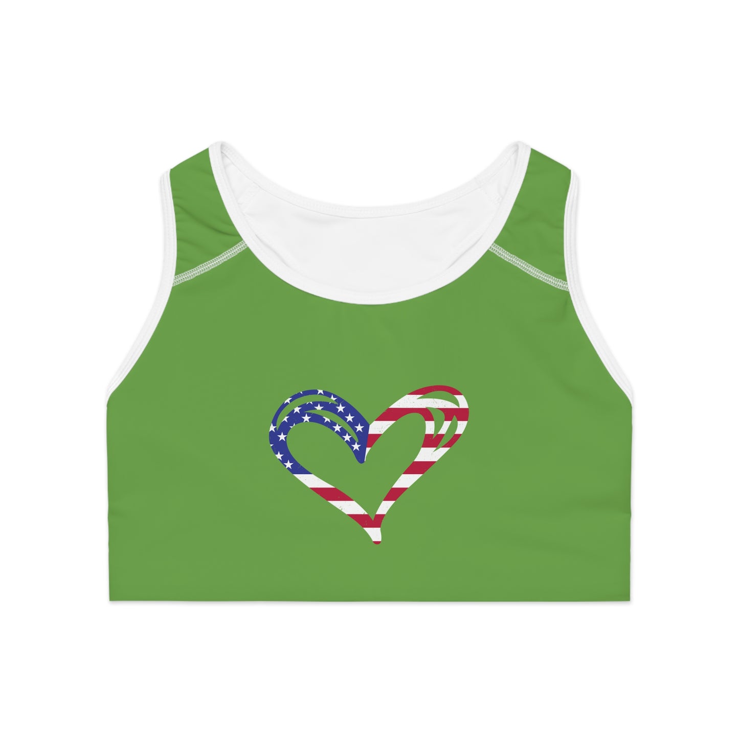 Princess Grace Patriotic Heart Sports Bra USA Flag Design for Activewear