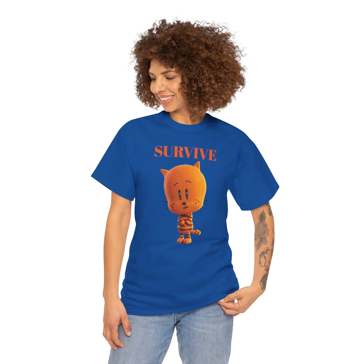 Princess Grace Survive Themed Unisex Heavy Cotton Tee Cute Cartoon Cat Design