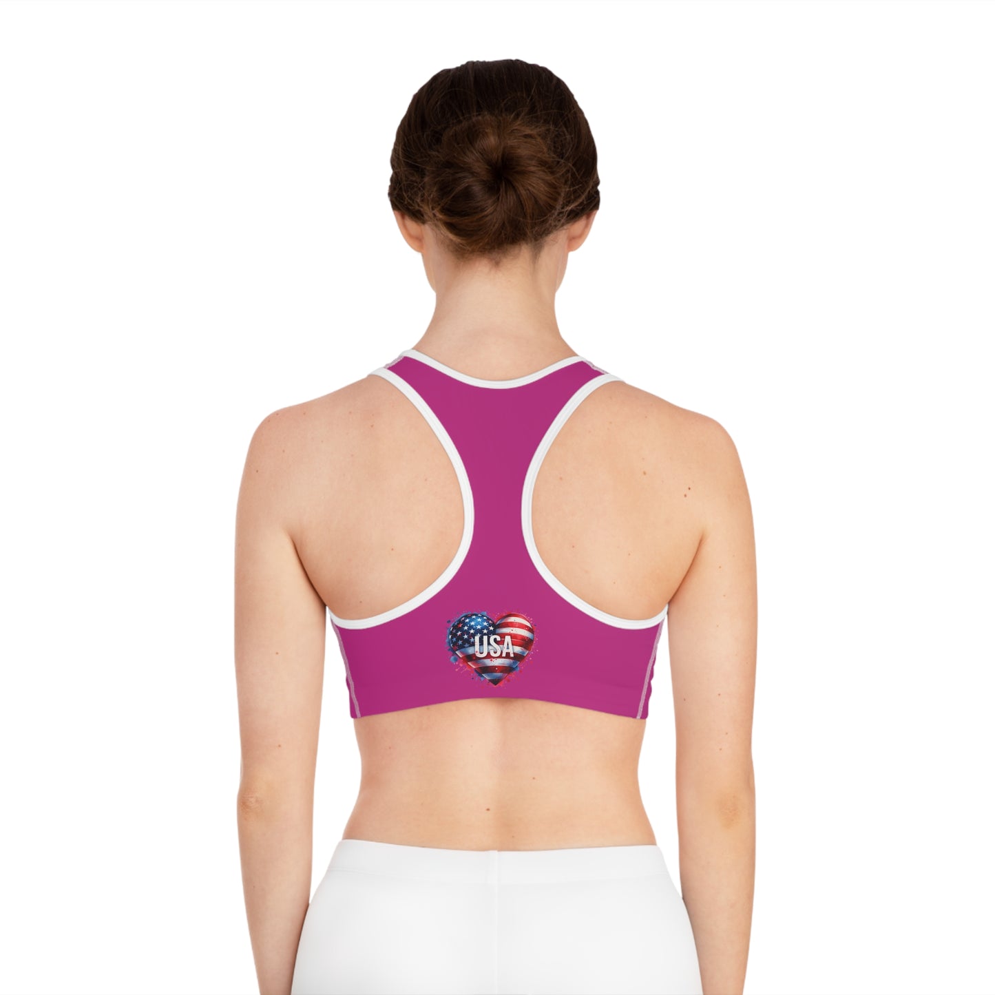 Princess Grace Patriotic USA Heart Sports Bra for Fitness Enthusiasts
