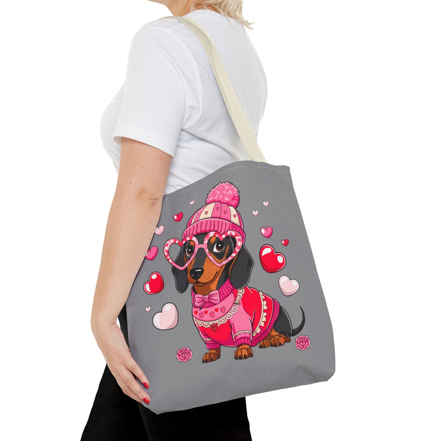 Princess Grace Cute Dog Lover Tote Bag Adorable Dachshund with Hearts