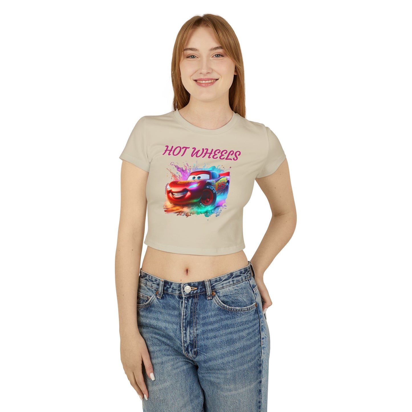 Princess Grace Hot Wheels Women's Baby Tee Colorful Cartoon Graphic T-Shirt