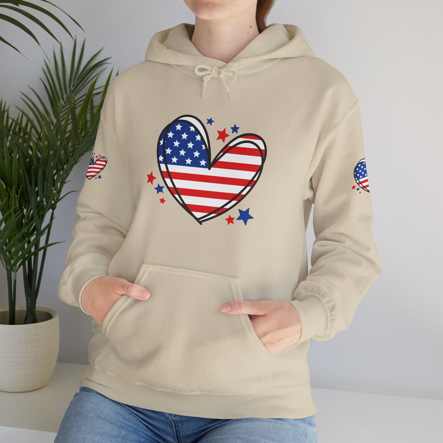 Princess Grace Patriotic Heart Hoodie Unisex Heavy Blend Hooded Sweatshirt for Independence Day & Year Round Love