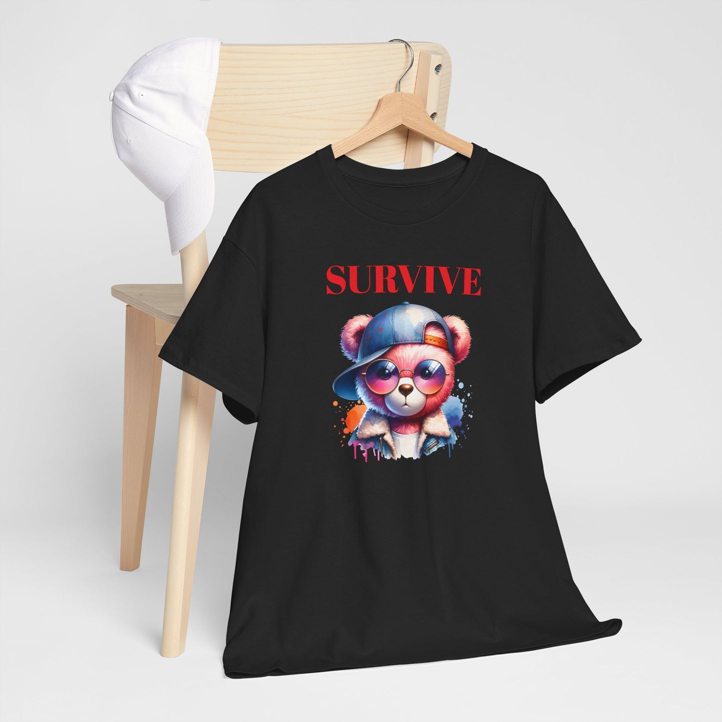 Princess Grace Survive Bear Unisex Heavy Cotton Tee Trendy Summer Shirt for Animal Lovers