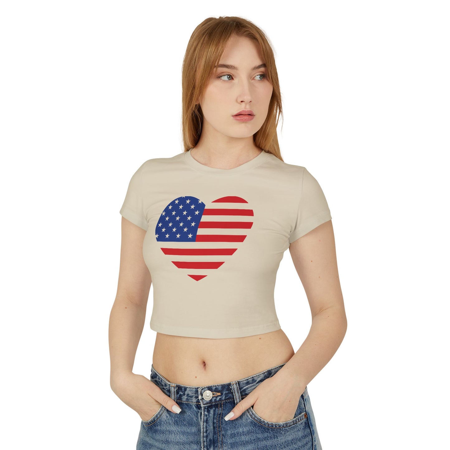 Princess Grace Patriotic Women's Baby Tee Heart & USA Graphic