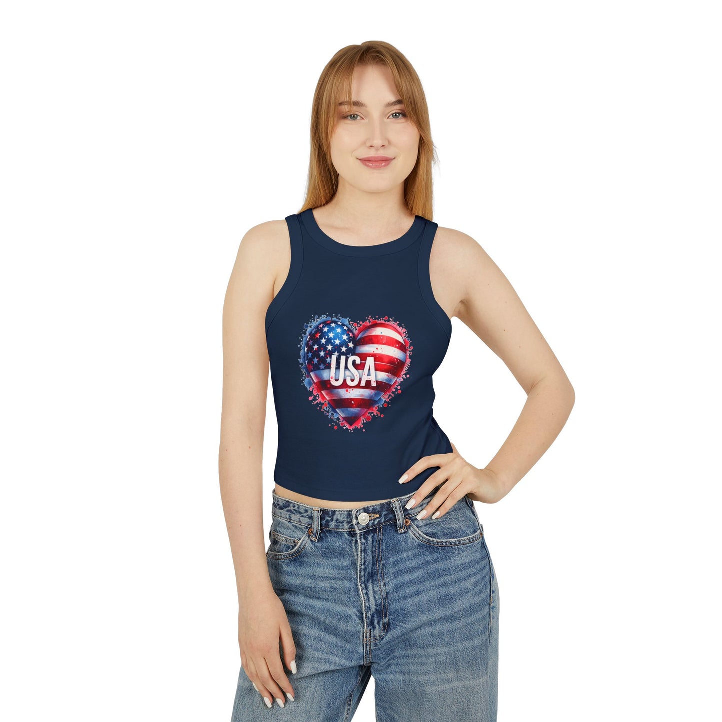 Princess Grace Patriotic Women’s Micro Rib Racer Tank Top USA Heart Design