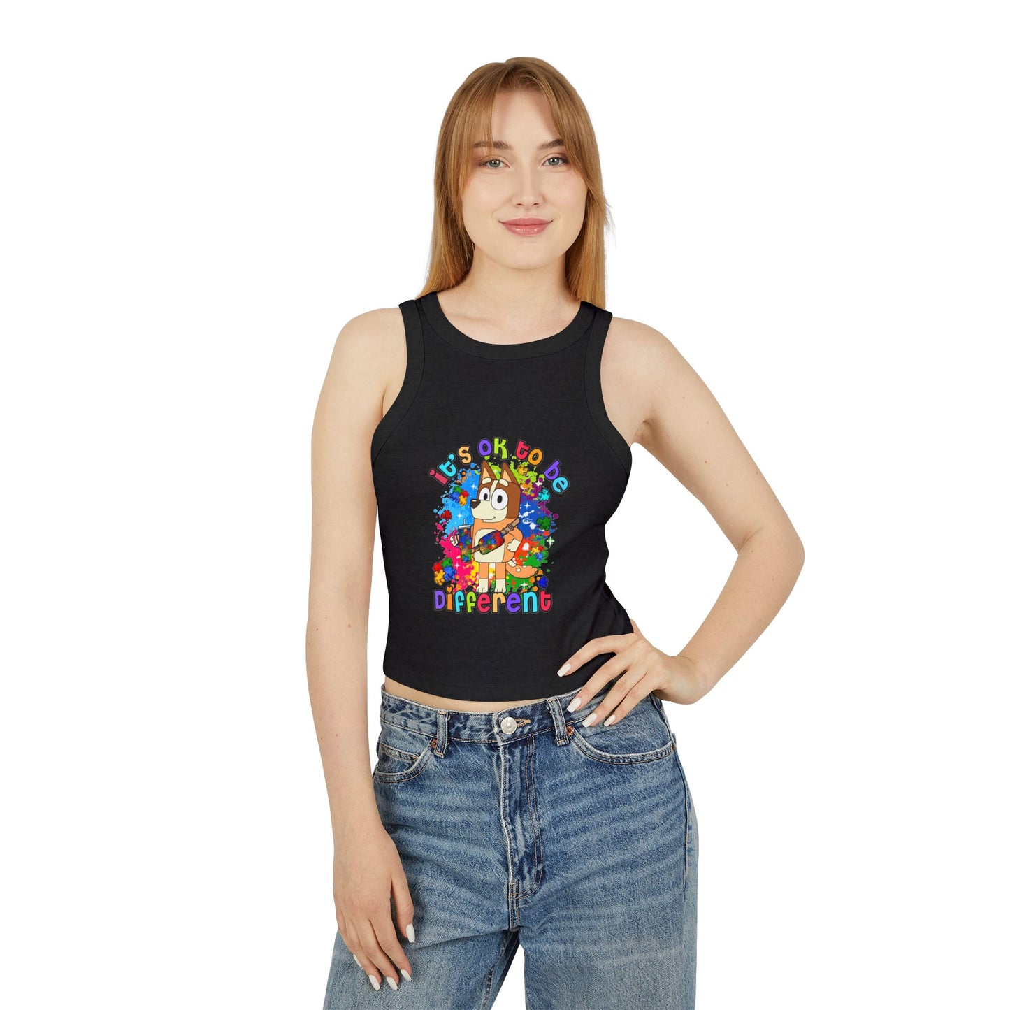 Princess Grace Colorful Bluey Racer Tank Top 'It's OK to Be Different'