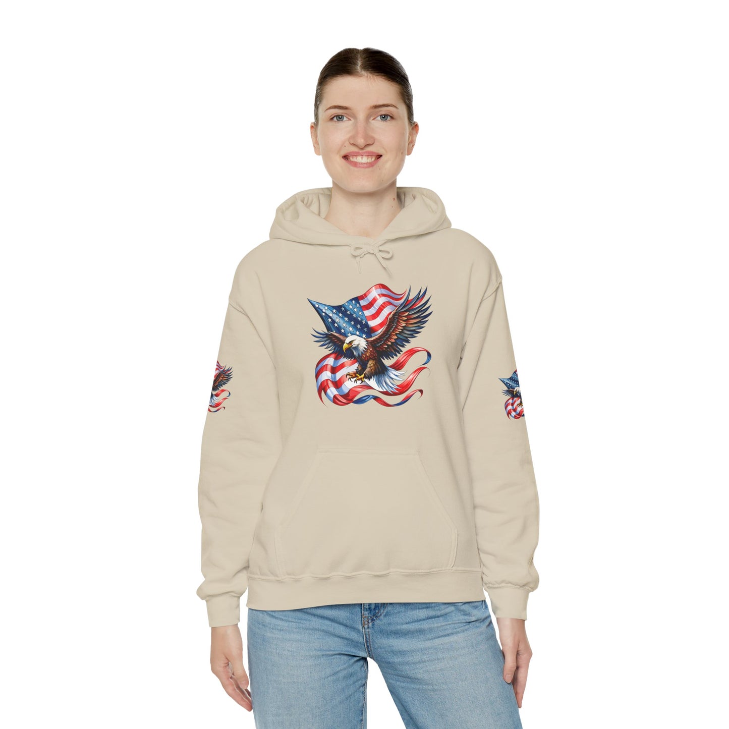 Princess Grace Patriotic Eagle Hoodie Unisex Heavy Blend Sweatshirt with American Flag Design